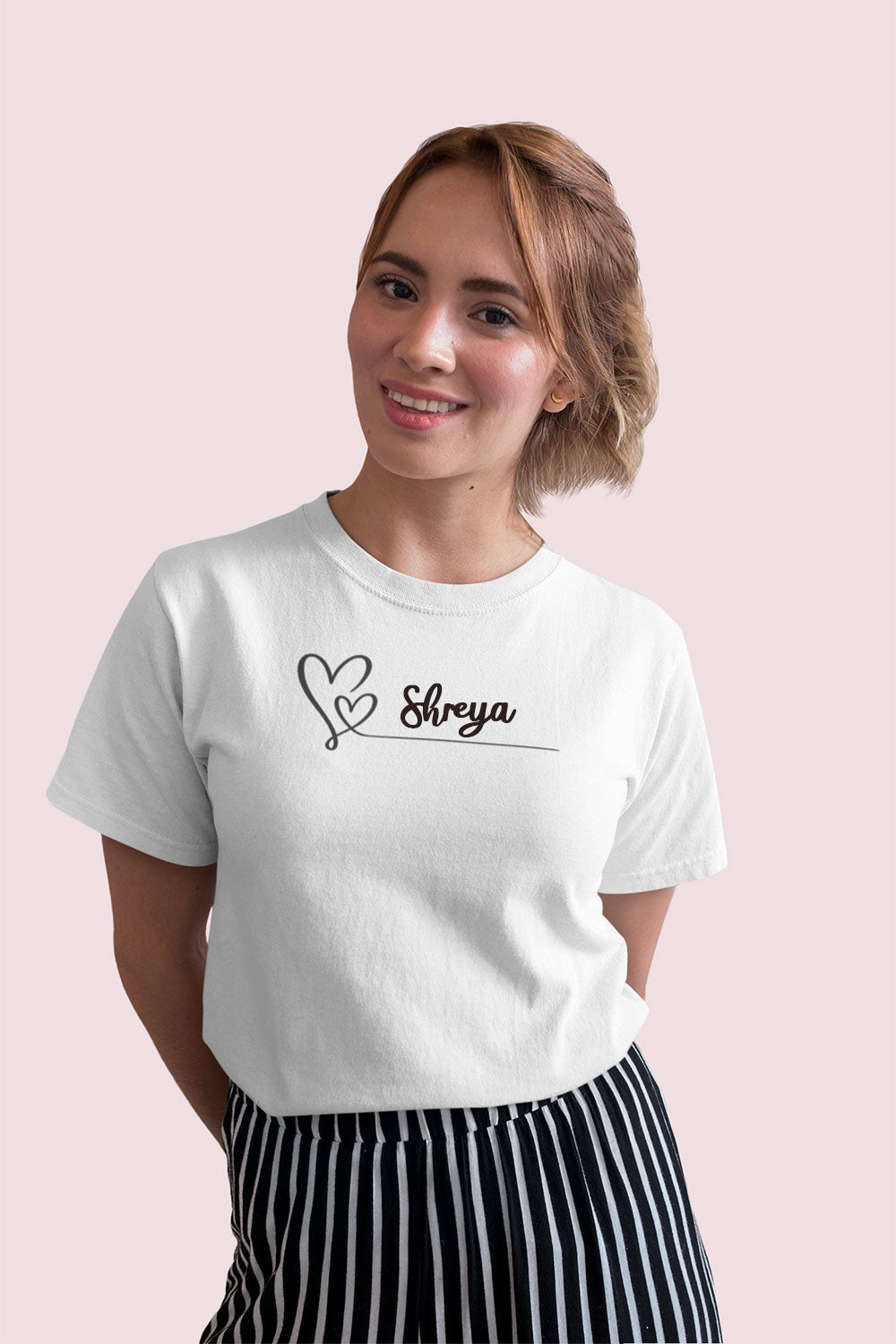Women’s Customizable Heart & Name T-Shirt – Personalized Fashion Tee
