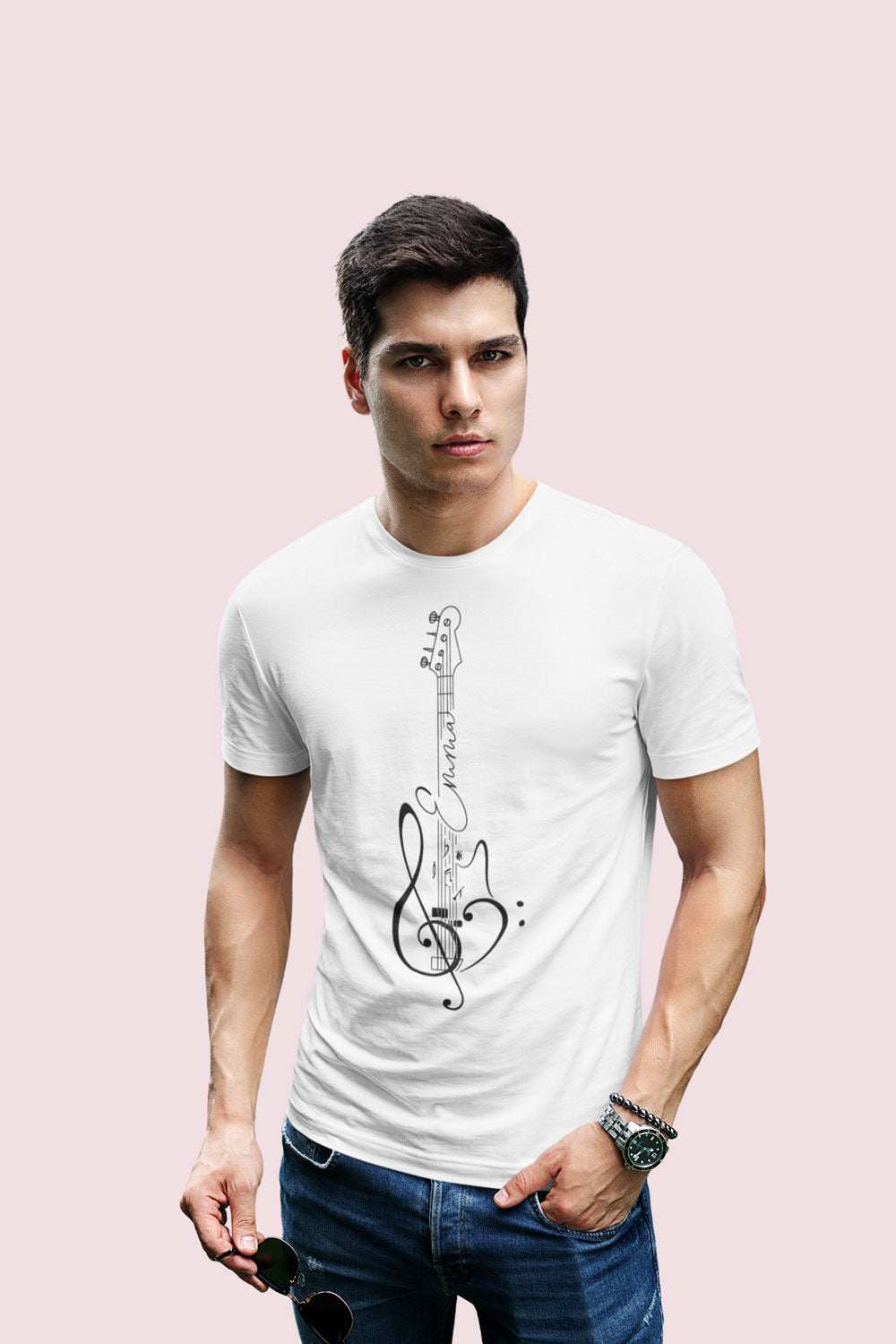 Guitar & Music Note Graphic T-Shirt for Men