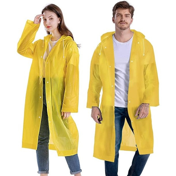 Unisex Transparent EVA Raincoat – Waterproof, Reusable, Lightweight with Adjustable Hood & Cuffs