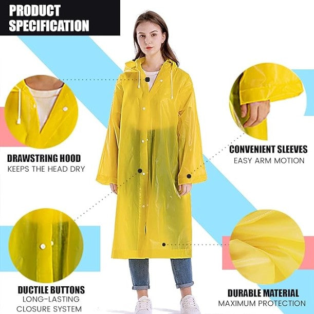 Unisex Transparent EVA Raincoat – Waterproof, Reusable, Lightweight with Adjustable Hood & Cuffs