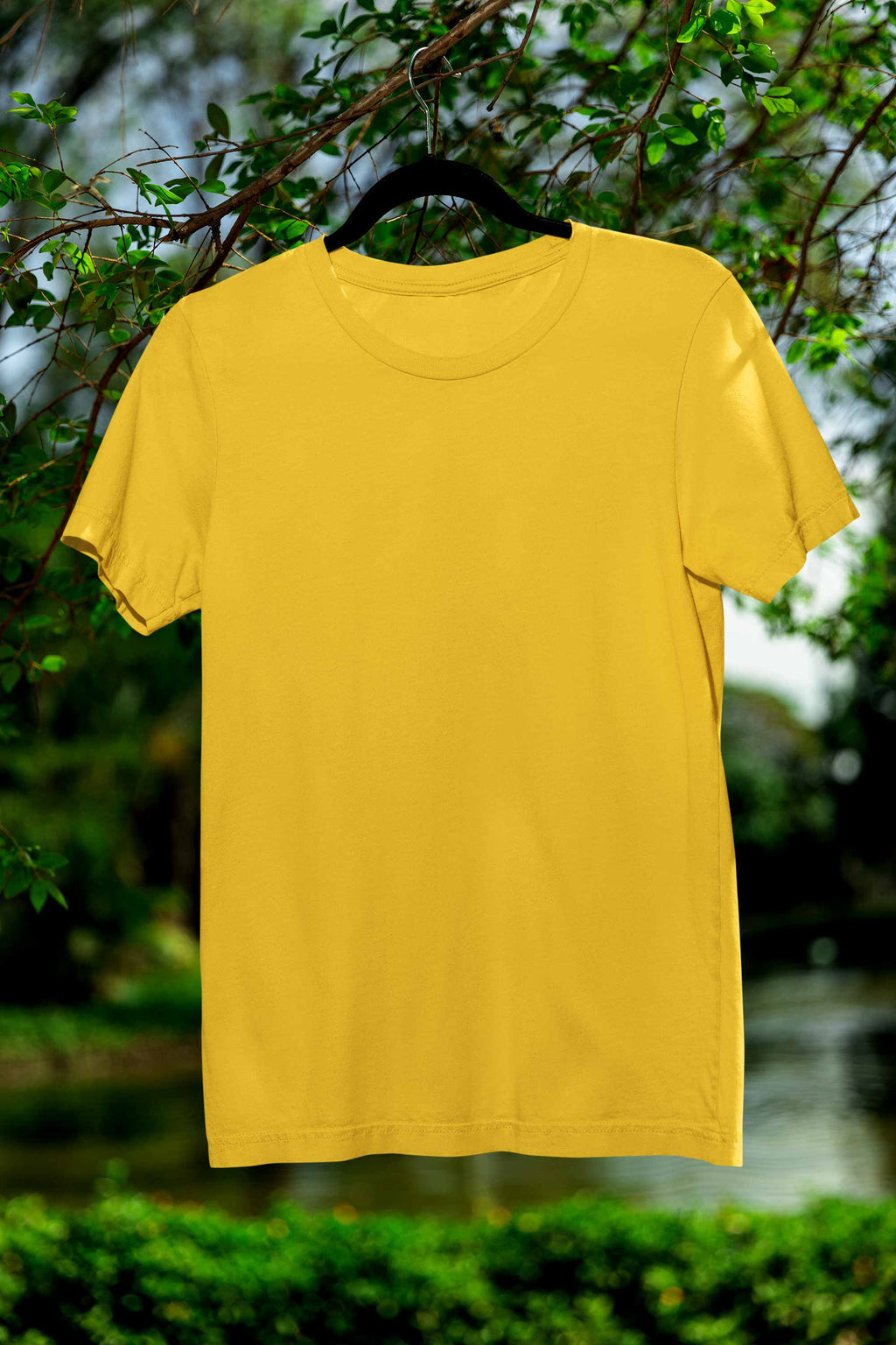 Unisex Regular Fit Mustard Yellow Plain T-Shirt With Short Sleeves And Round Neck