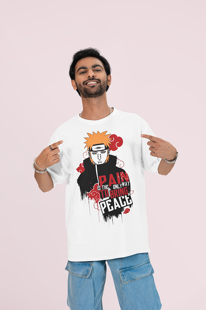 Oversized Anime Graphic T Shirt – Pain Brings Peace