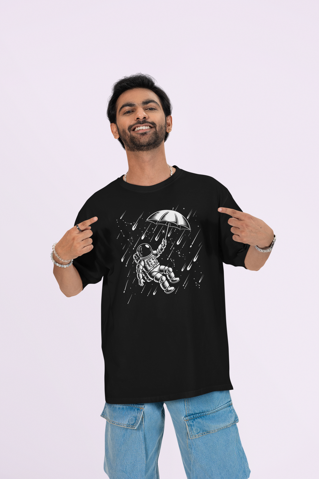 Astronaut in the Rain Oversized Graphic T Shirt – Black Surreal Space Unisex Streetwear