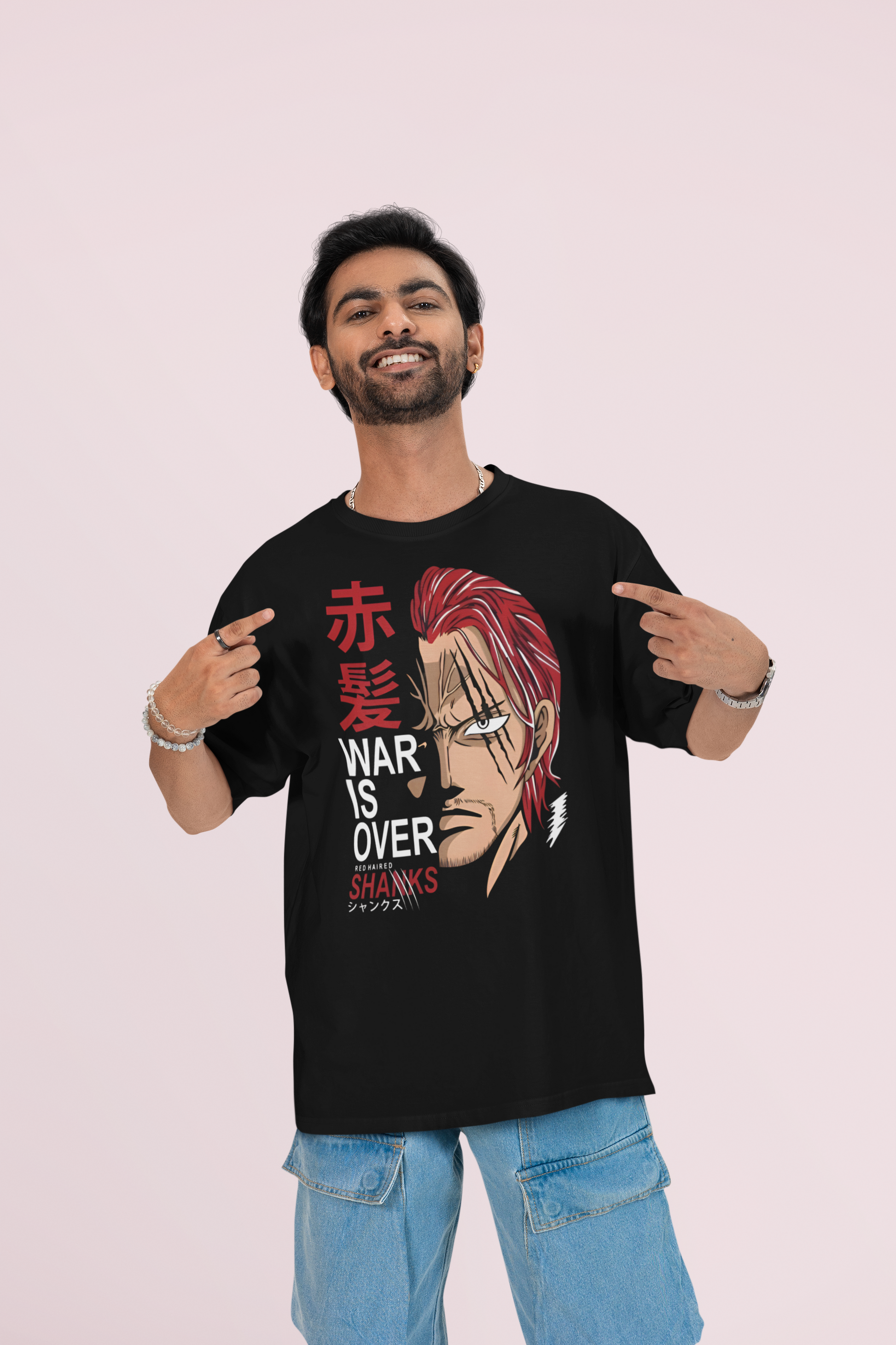 War Is Over Red Haired Shanks Unisex Oversized Graphic T Shirt Black Anime Streetwear
