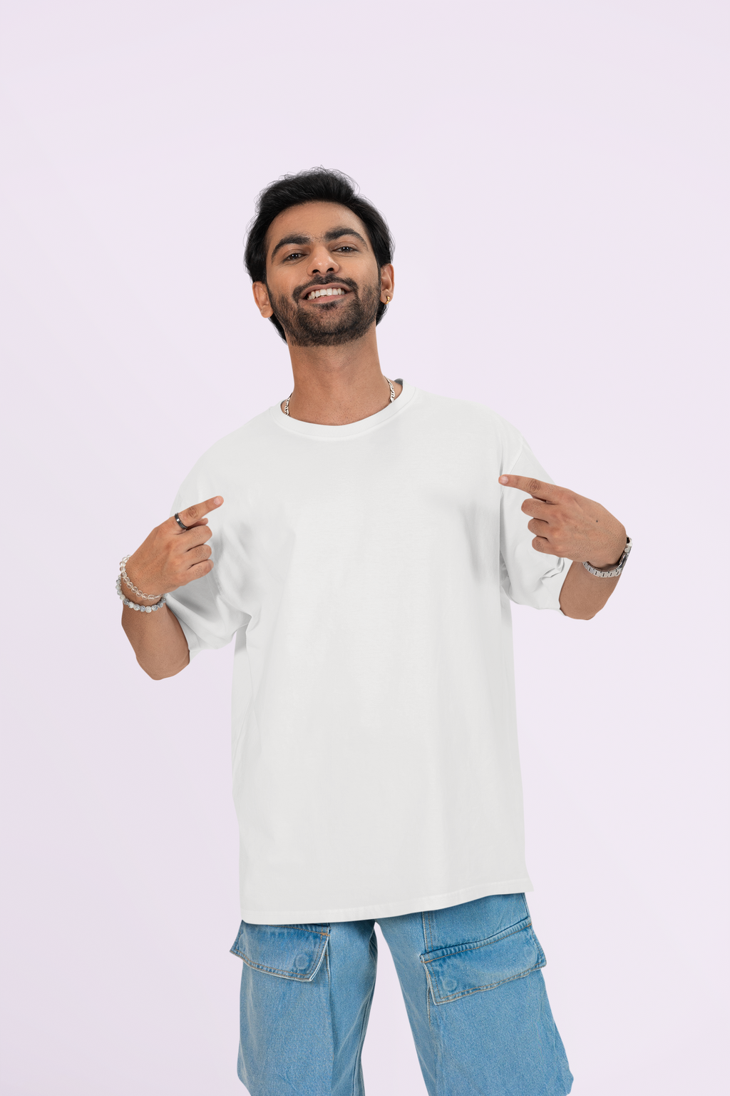 Unisex Oversized Off-White Plain T-Shirt – Round Neck with Dropdown Sleeve