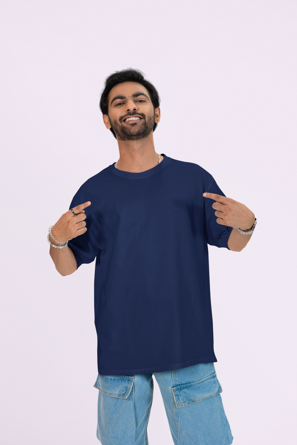 Unisex Oversized Navy Plain T-Shirt – Round Neck with Dropdown Sleeve