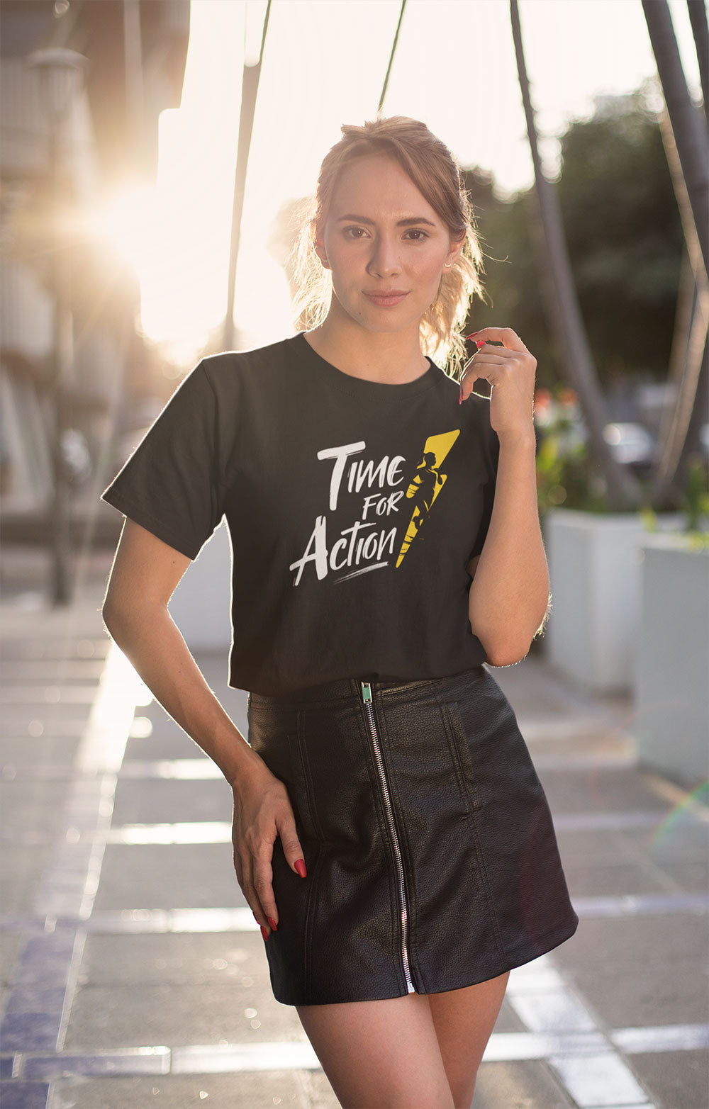 Black “Time For Action” Women’s Fitness T Shirt