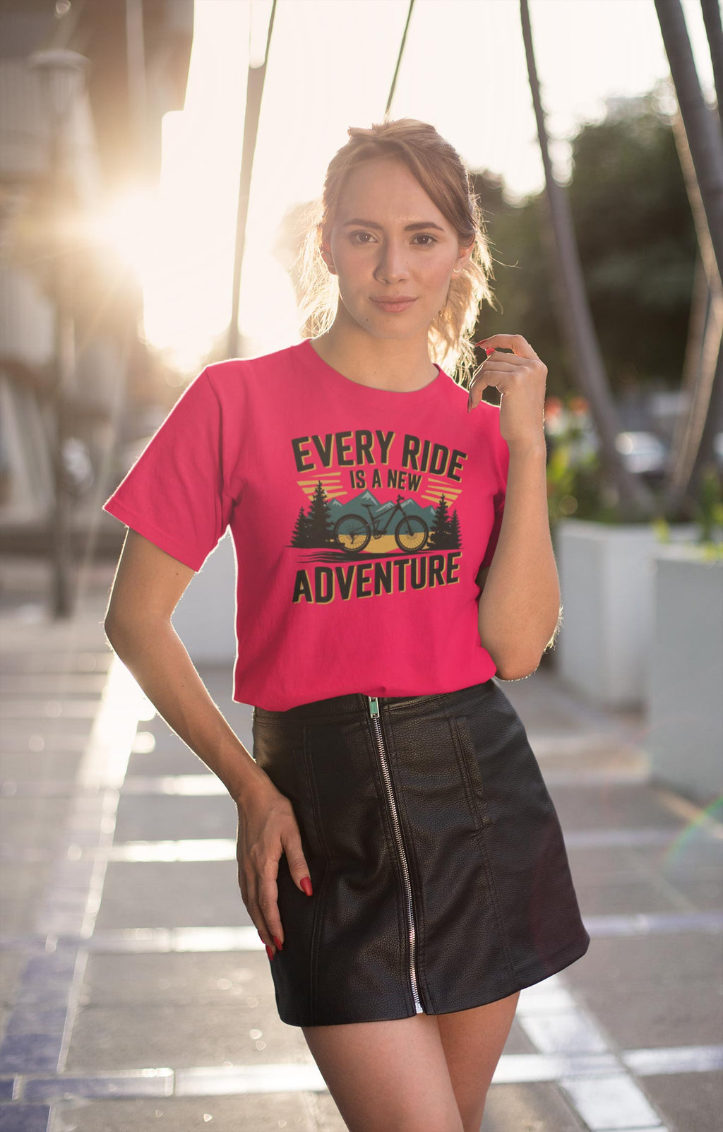 Every Ride Is a New Adventure Women’s Pinkish Red Coloured Graphic Tee - Cotton