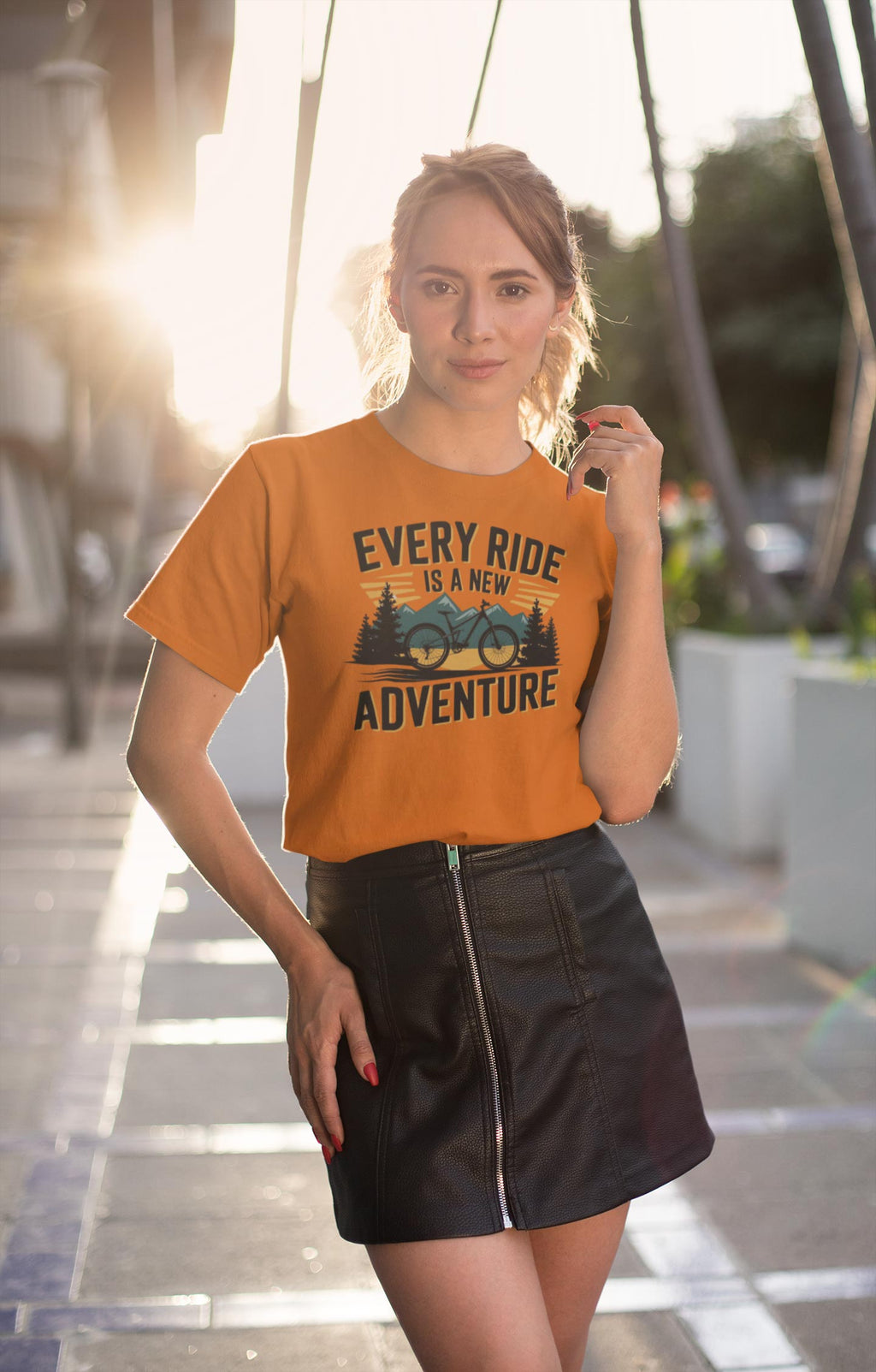 Every Ride Is a New Adventure Women’s Orange Coloured Graphic Tee - Cotton