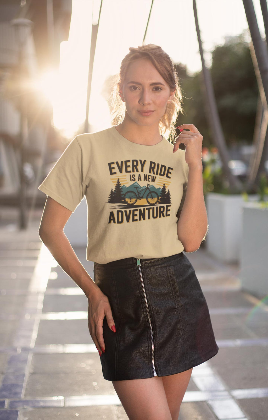 Every Ride Is a New Adventure Women’s Beige Coloured Graphic Tee - Cotton