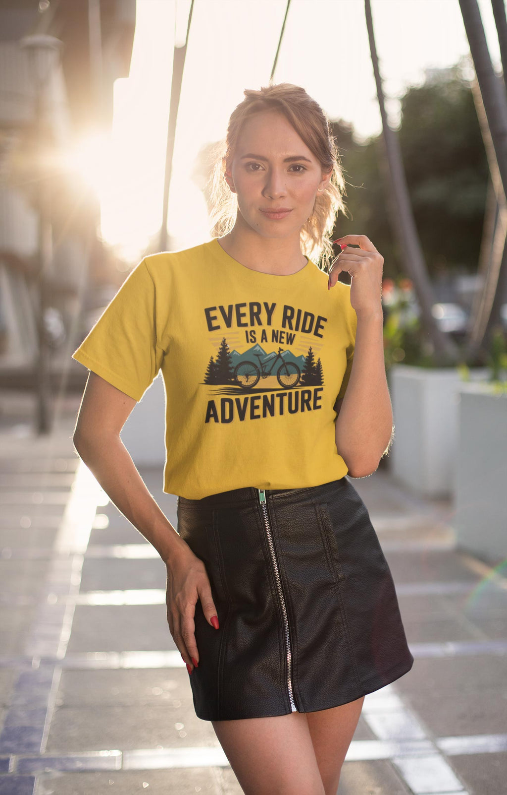 Every Ride Is a New Adventure Women’s Mustard Yellow Coloured Graphic Tee - Cotton