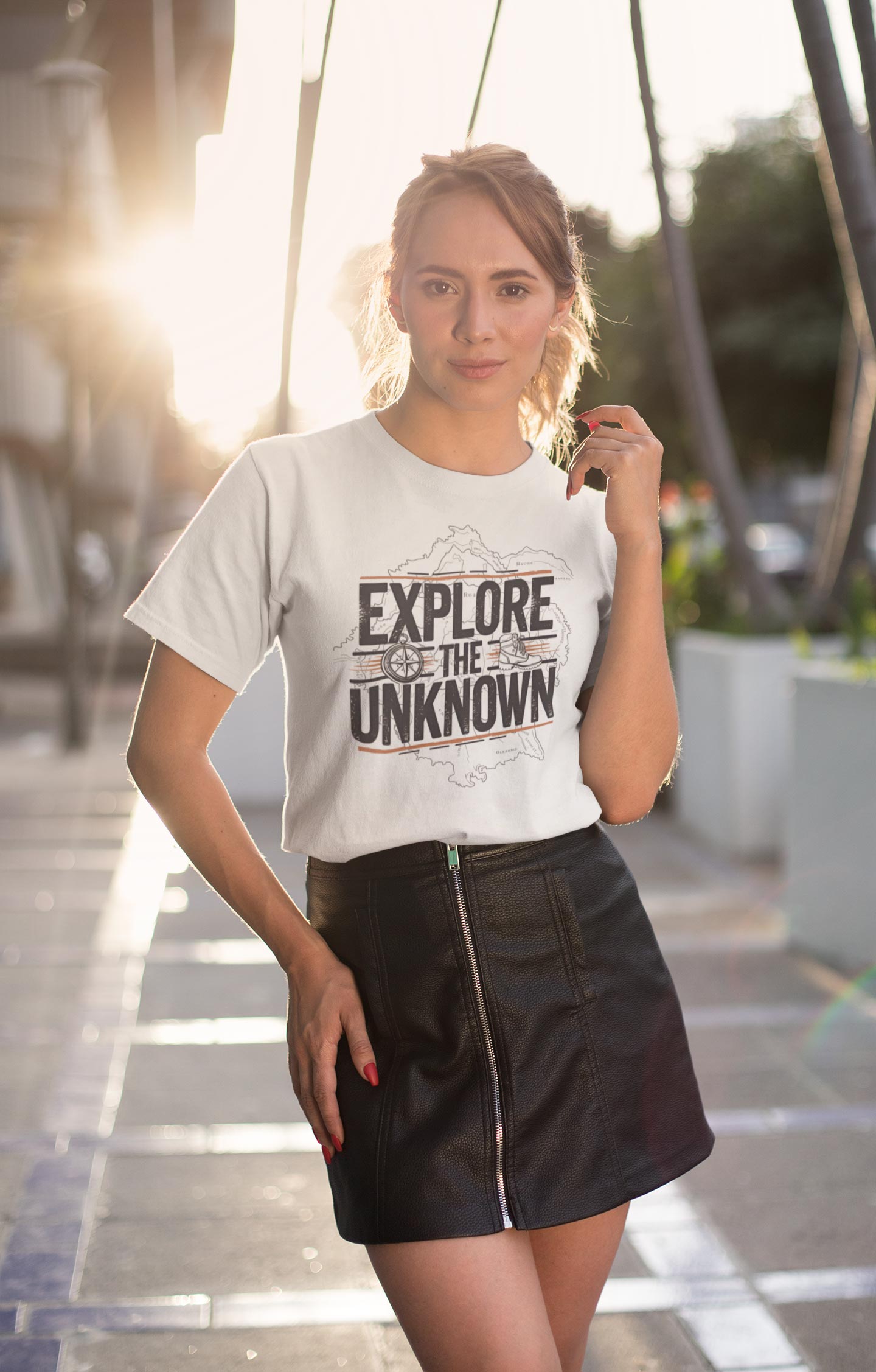 Explore the Unknown Women’s Graphic Tee – Adventure White Coloured T-Shirt for Hiking & Travel