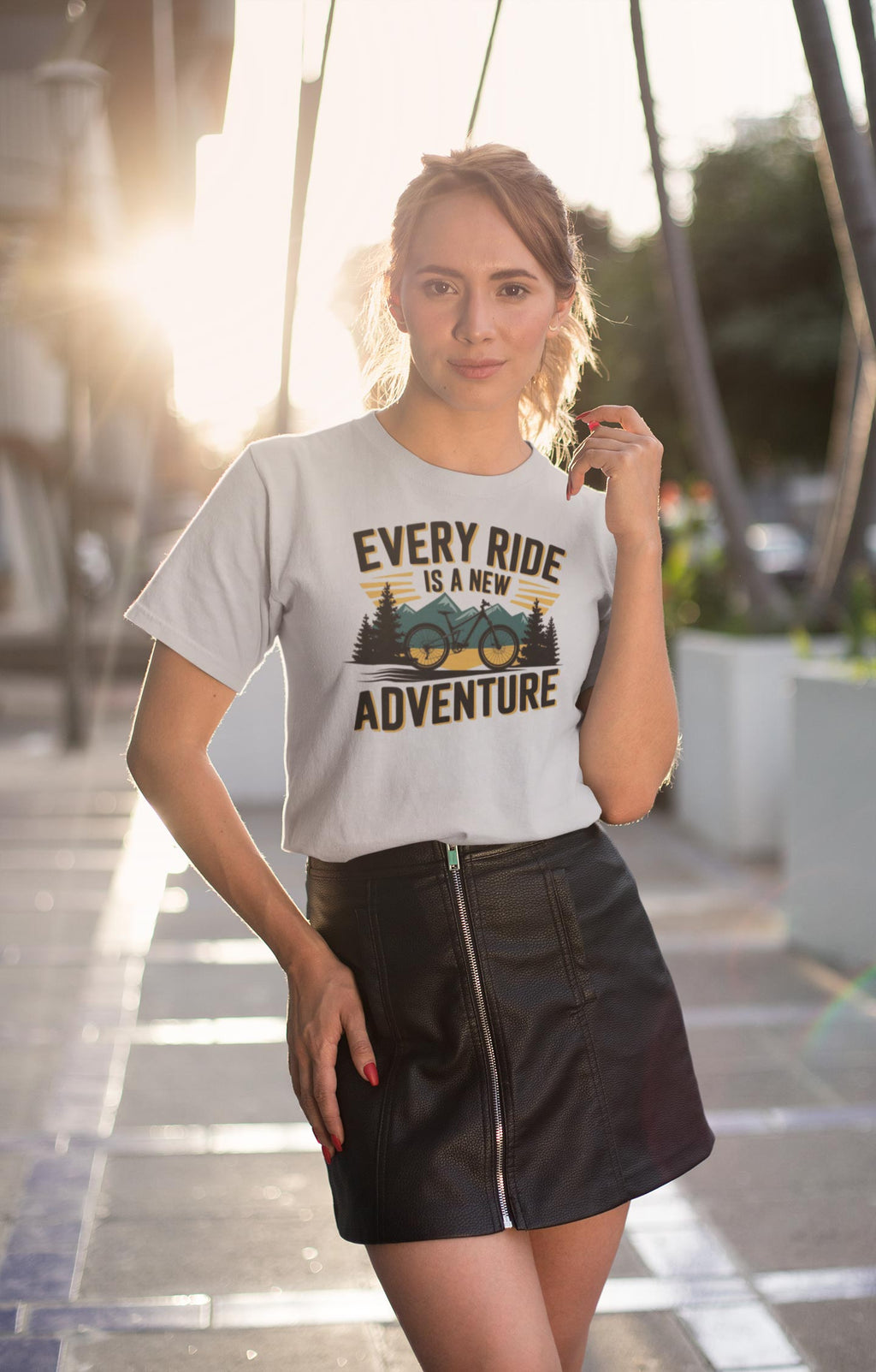 Every Ride Is a New Adventure Women’s Light Gray Coloured Graphic Tee - Cotton