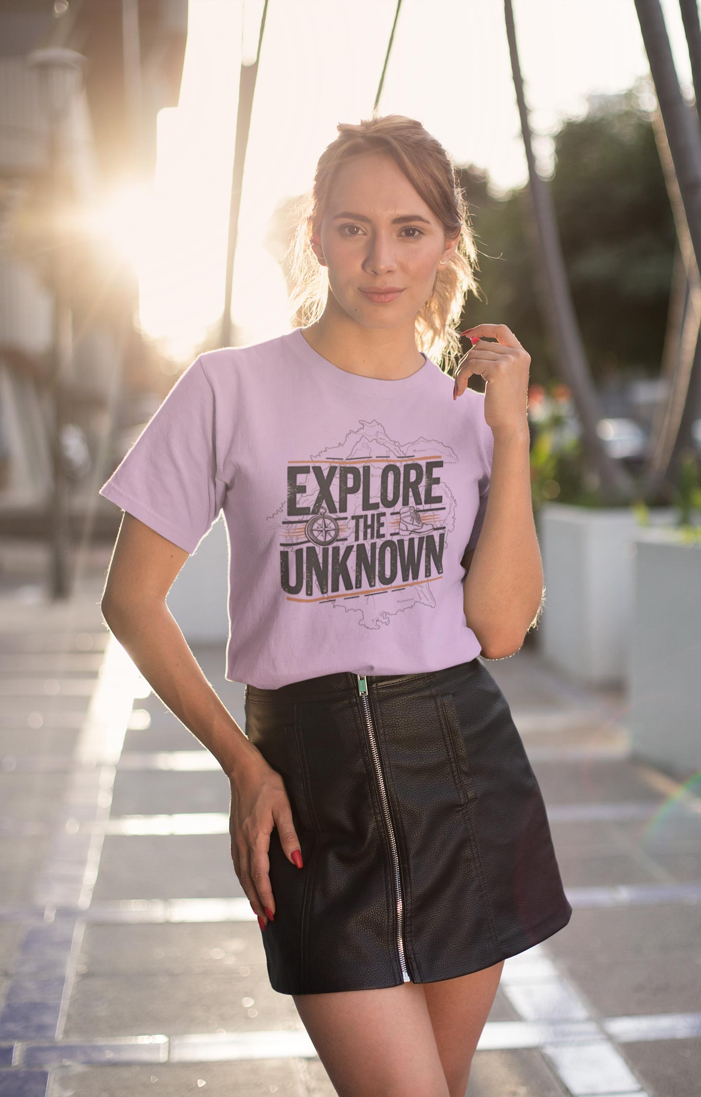 Explore the Unknown Women’s Graphic Tee – Adventure Lavender Coloured T-Shirt for Hiking & Travel
