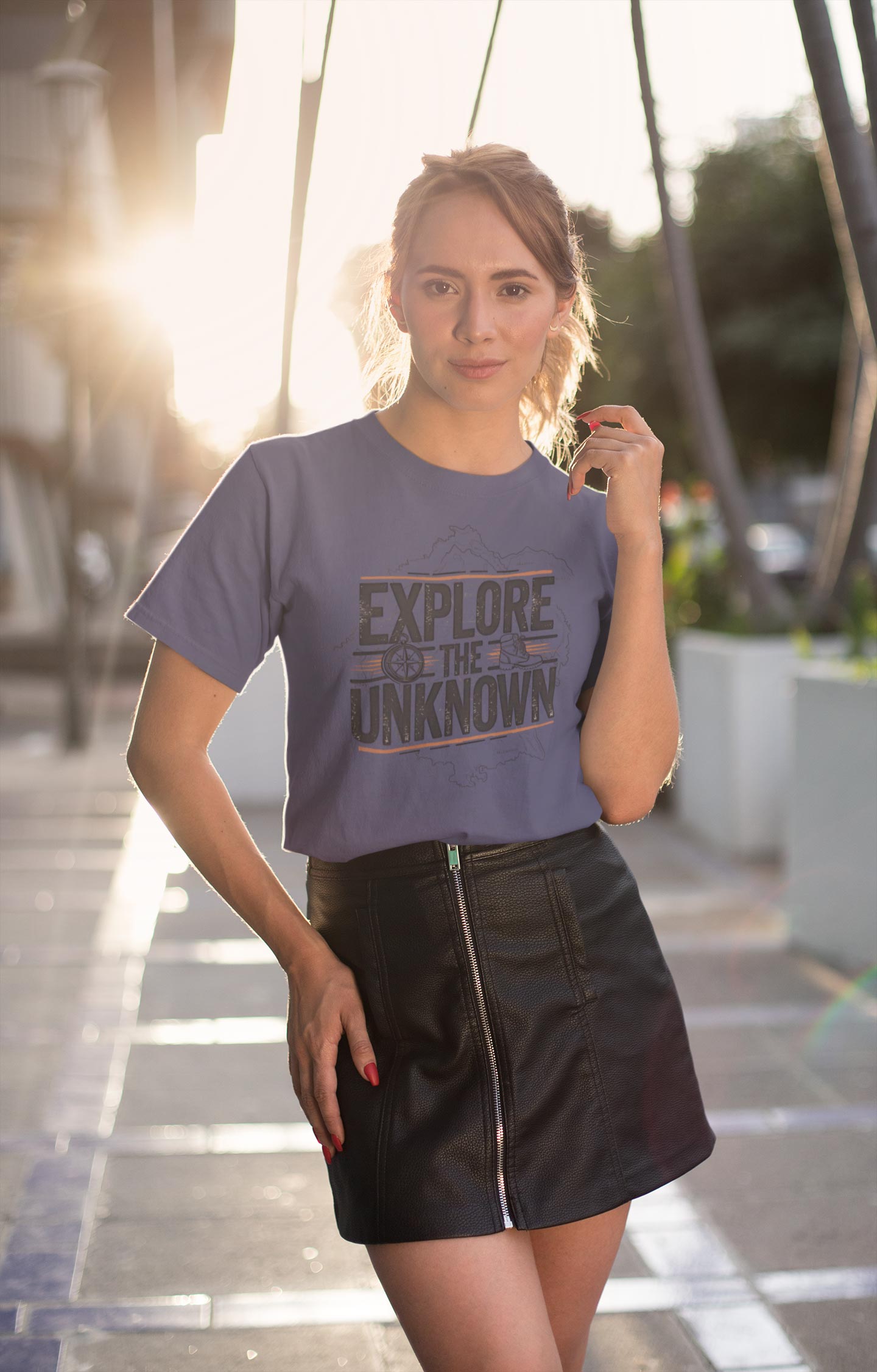 Explore the Unknown Women’s Graphic Tee – Adventure Navy Coloured T-Shirt for Hiking & Travel