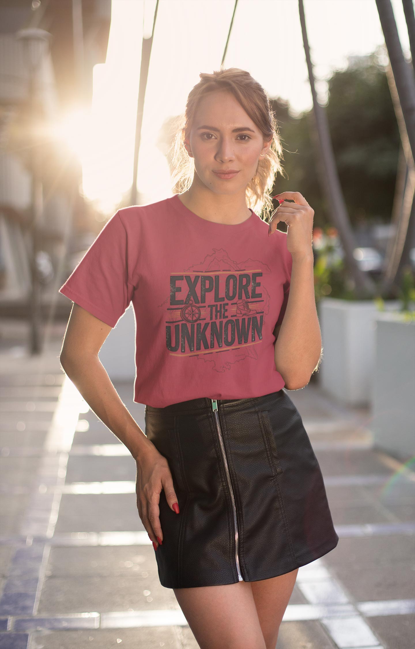 Explore the Unknown Women’s Graphic Tee – Adventure Maroon Coloured T-Shirt for Hiking & Travel