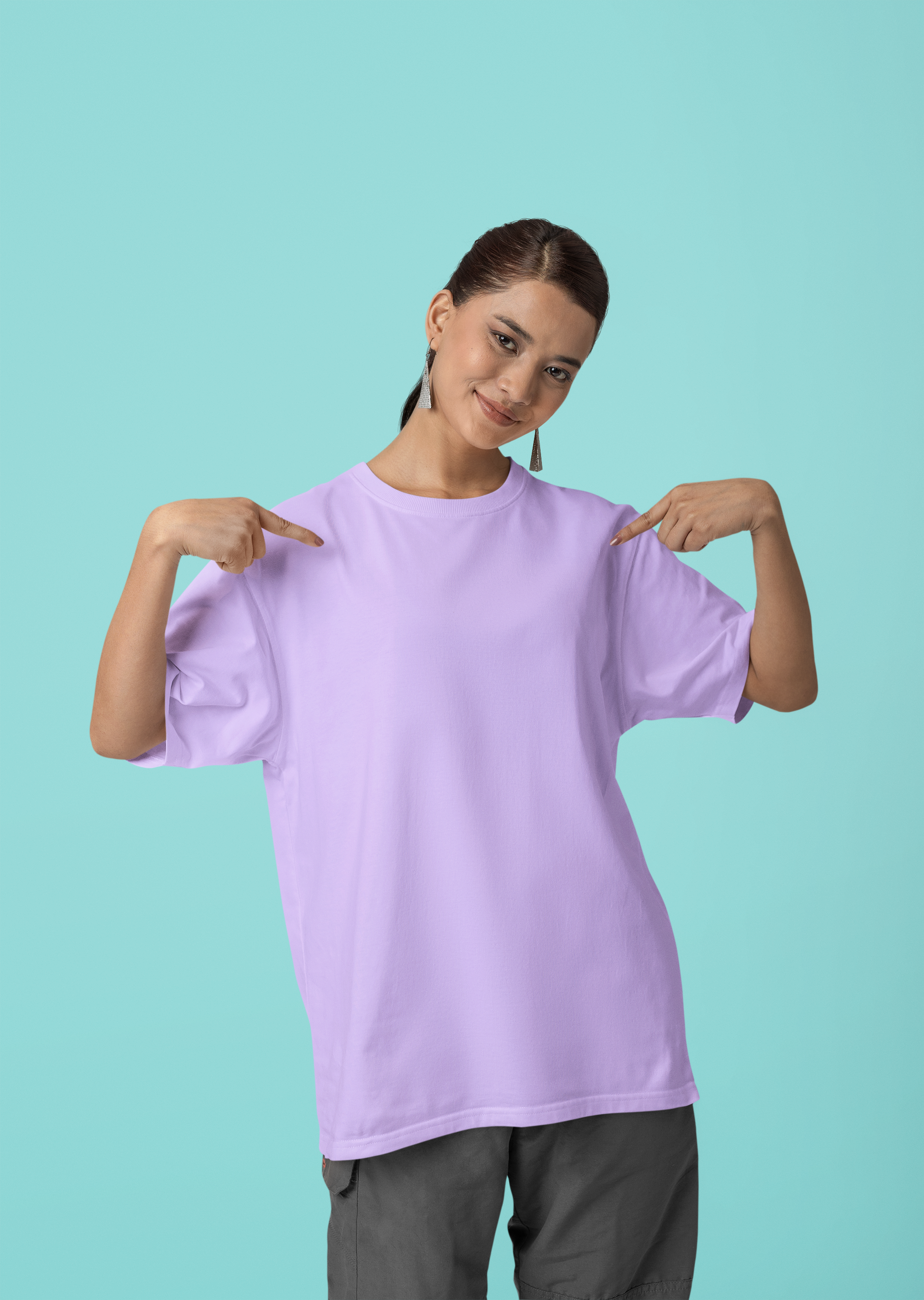 Unisex Oversized Lavender Coloured Plain T-Shirt – Crew Neck with Dropdown Sleeve