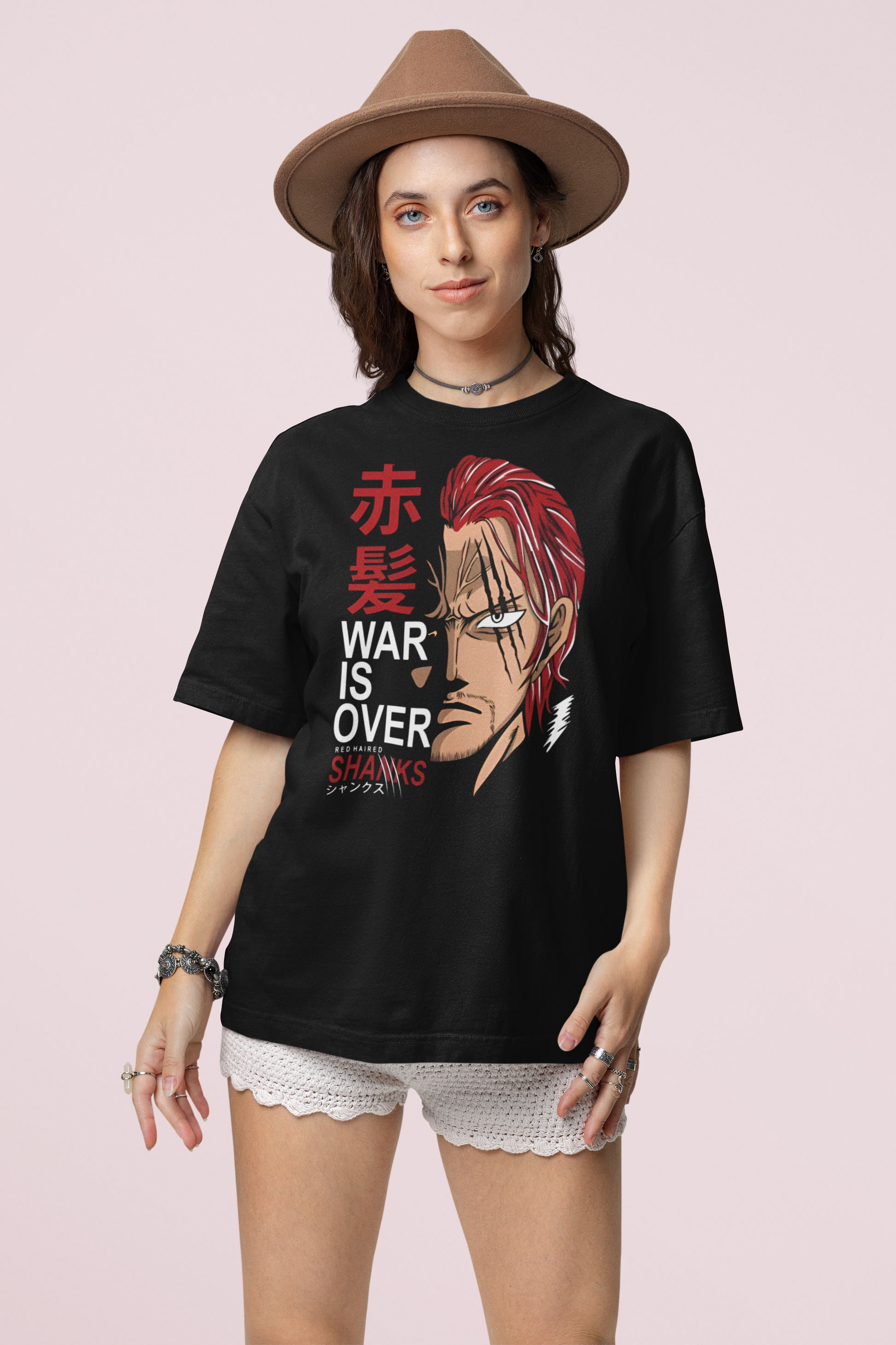 War Is Over Red Haired Shanks Unisex Oversized Graphic T Shirt Black Anime Streetwear