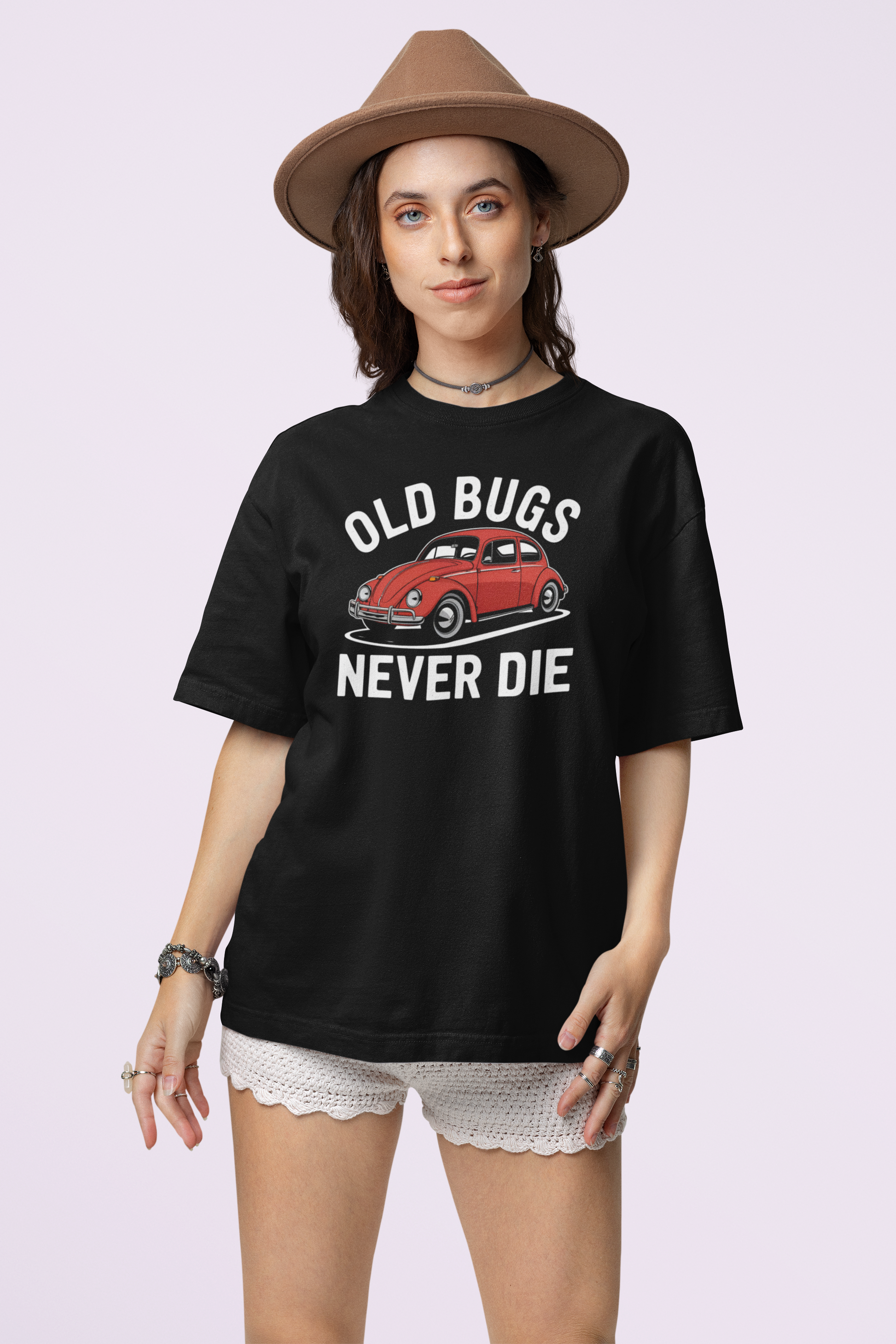 Old Bugs Never Die Black Vintage Car Graphic Unisex T Shirt