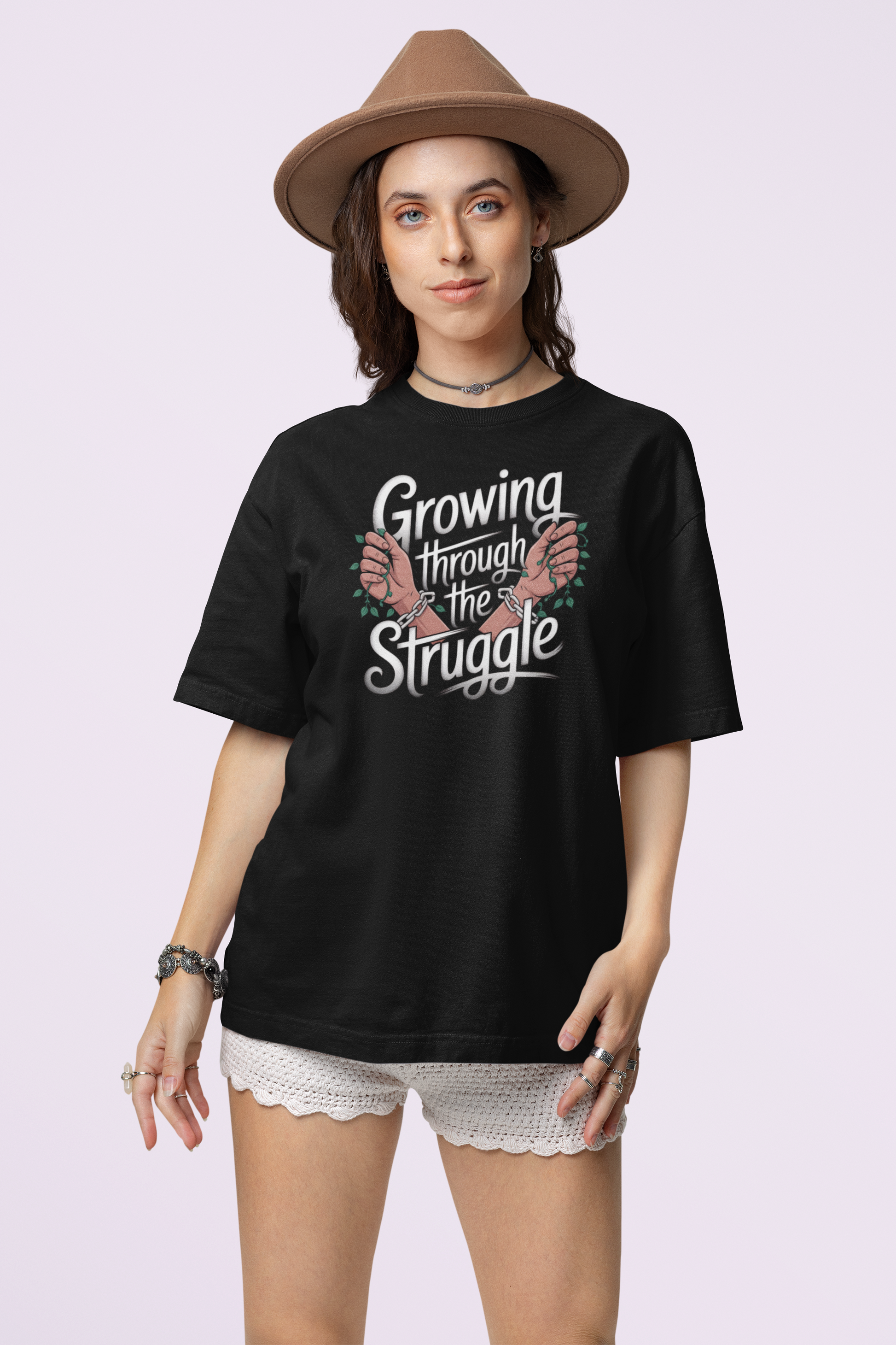 Growing Through the Struggle Oversized Unisex Graphic T Shirt