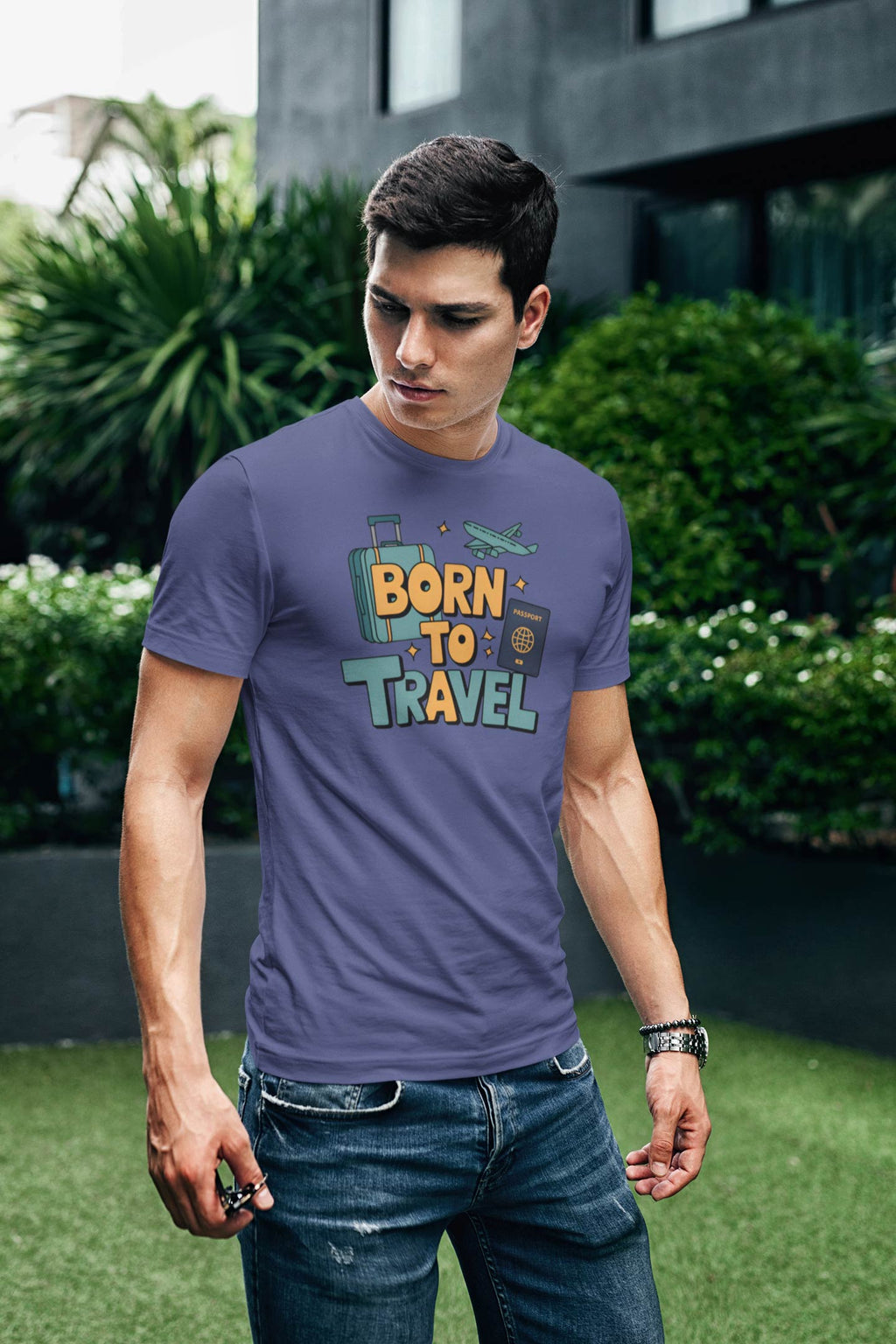 Born to Travel Men's Graphic Navy Coloured T-Shirt - Travel Tee