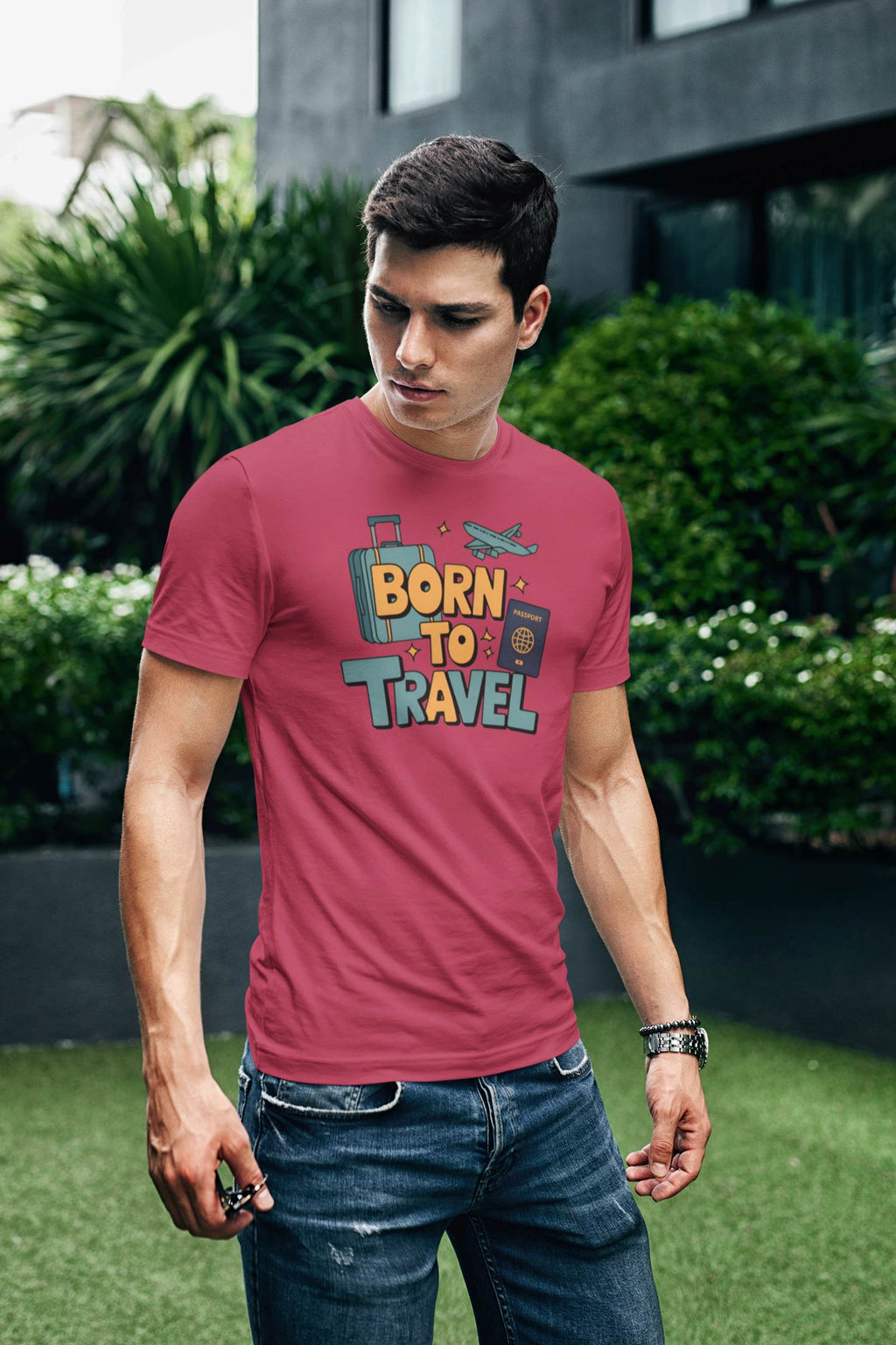 Born to Travel Men's Graphic Maroon Coloured T-Shirt - Travel Tee