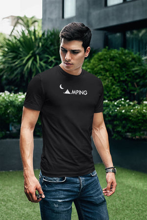 Black “Camping” Minimal Graphic T Shirt