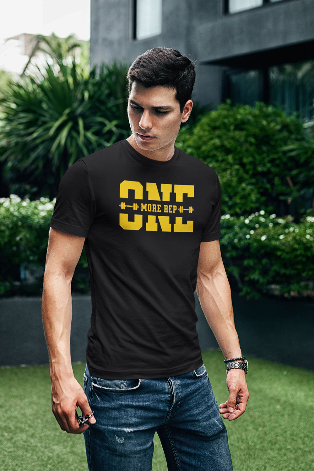 Black “One More Rep” Gym Graphic T Shirt