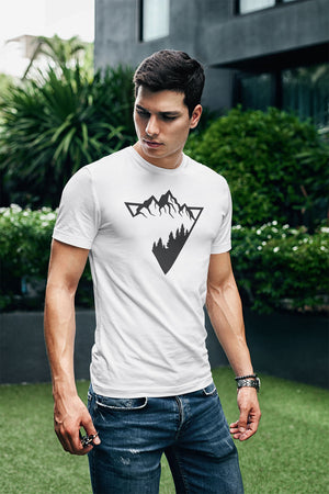 White “Mountain Forest” Outdoor Graphic T Shirt