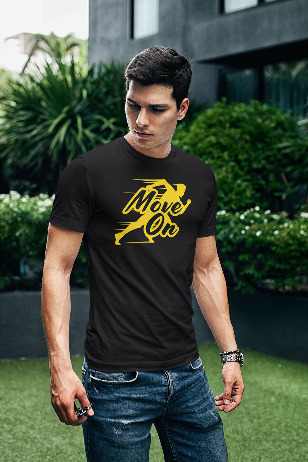 Black “Move On” Running Graphic T Shirt
