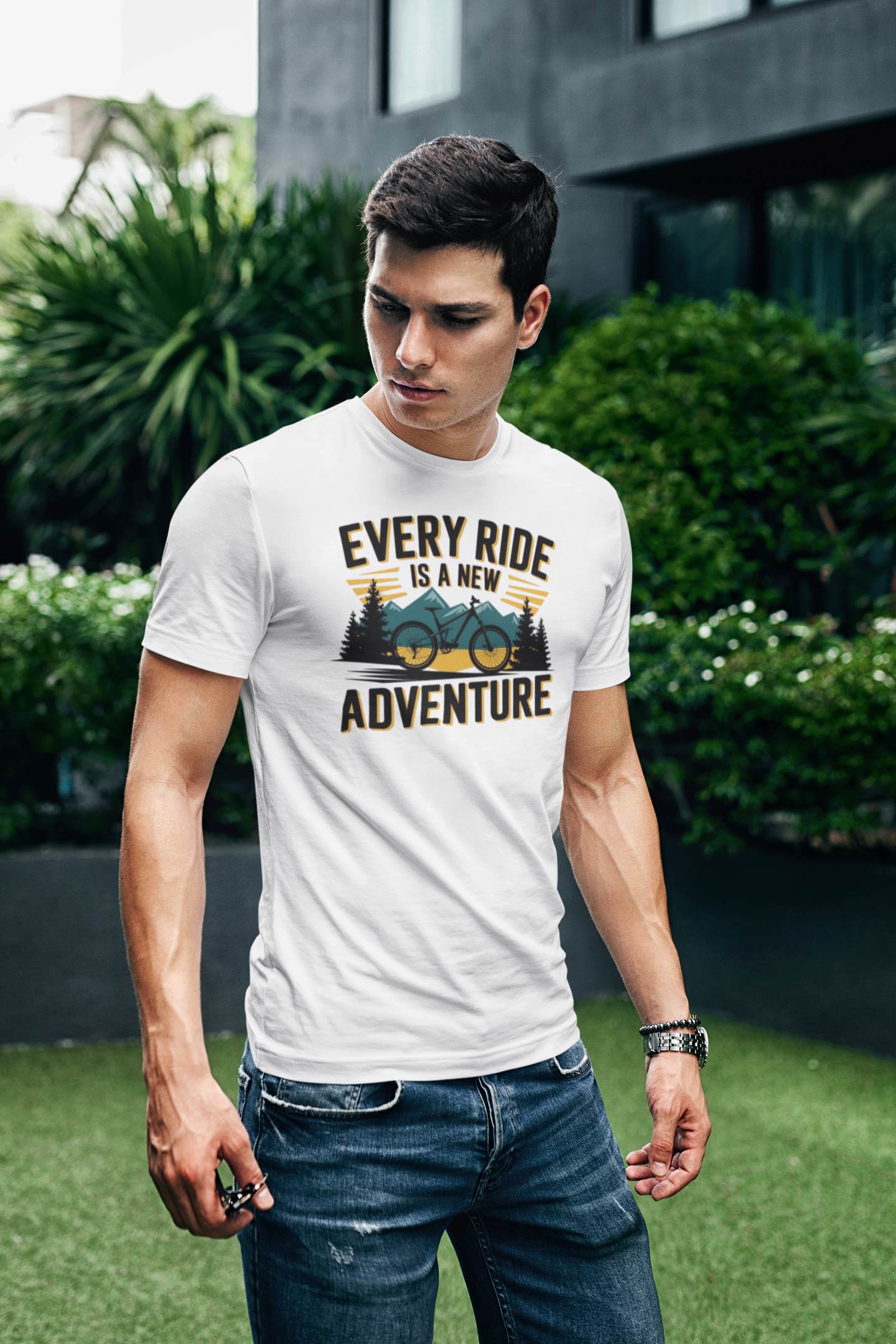 Every Ride Is a New Adventure Men’s White Coloured Graphic Tee - Cotton