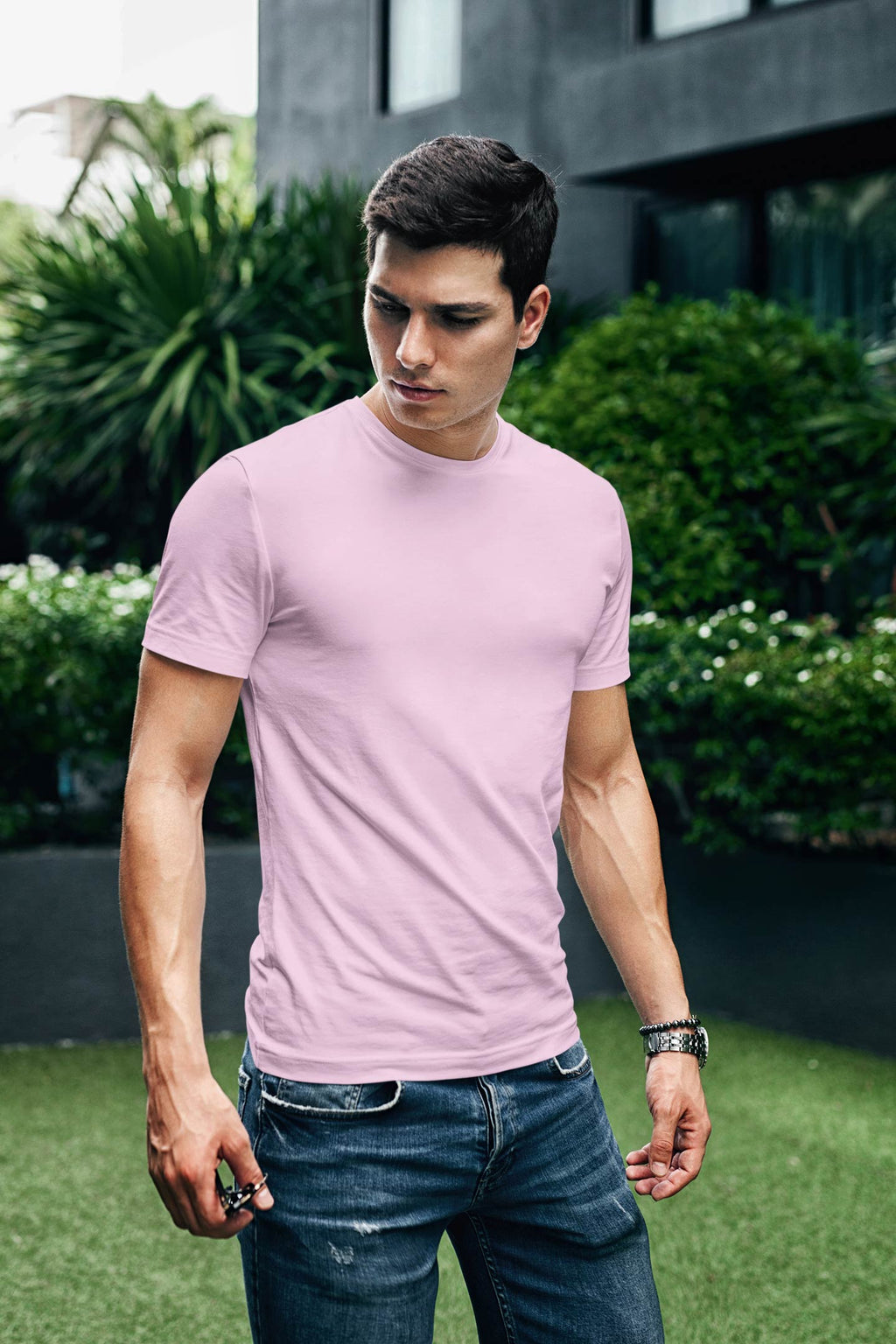 Unisex Regular Fit Lavender Plain T-Shirt With Short Sleeves And Round Neck