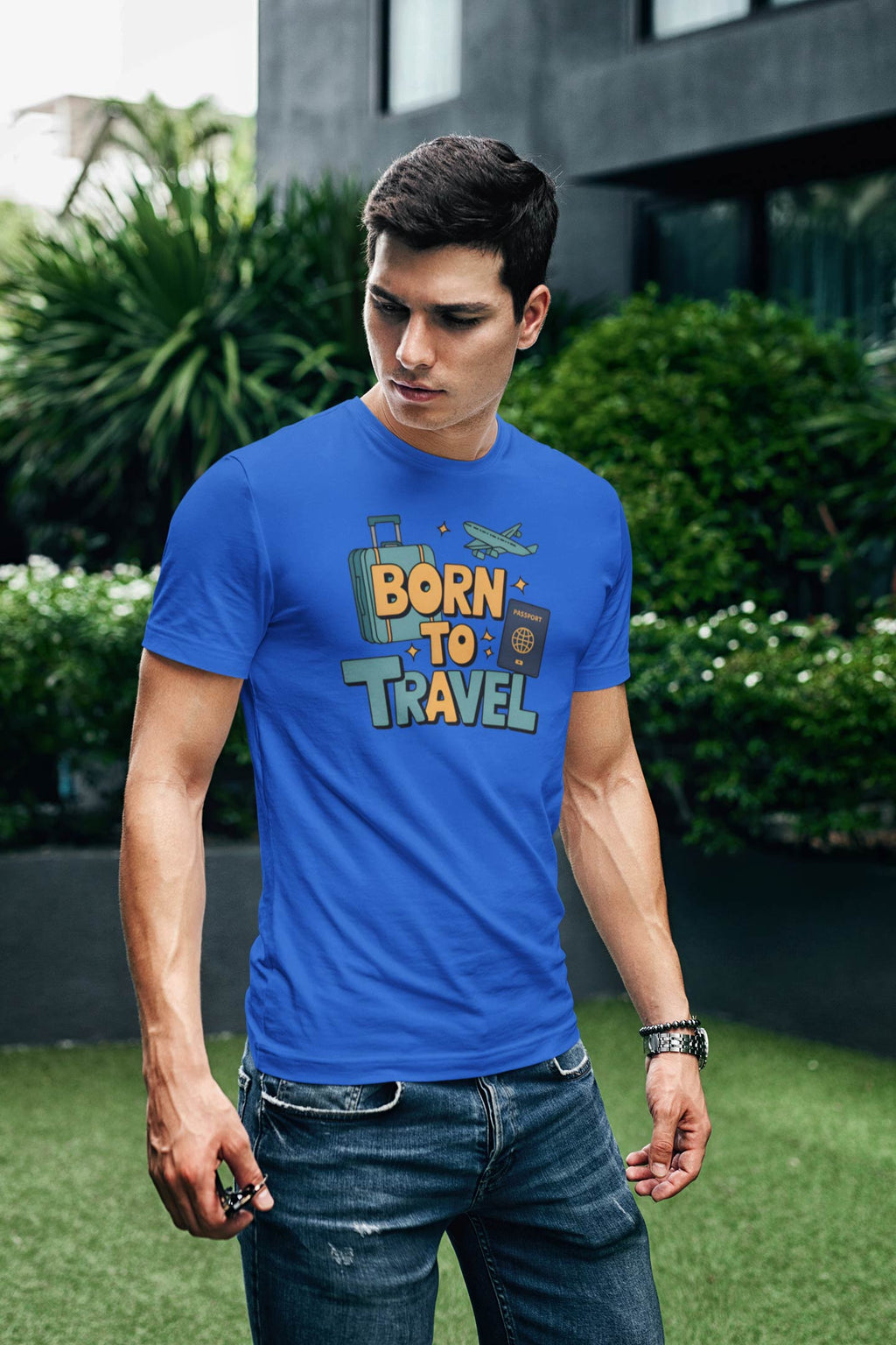 Born to Travel Men's Graphic Royal Blue Coloured T-Shirt - Travel Tee
