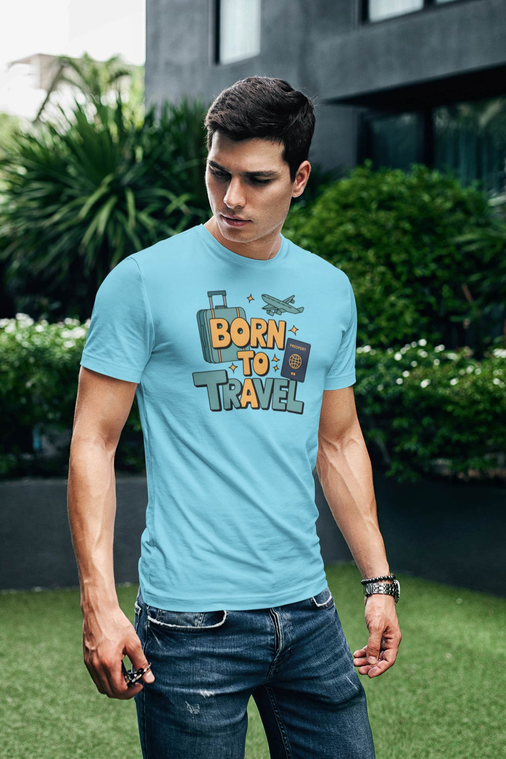 Born to Travel Men's Graphic Sky Blue Coloured T-Shirt - Travel Tee