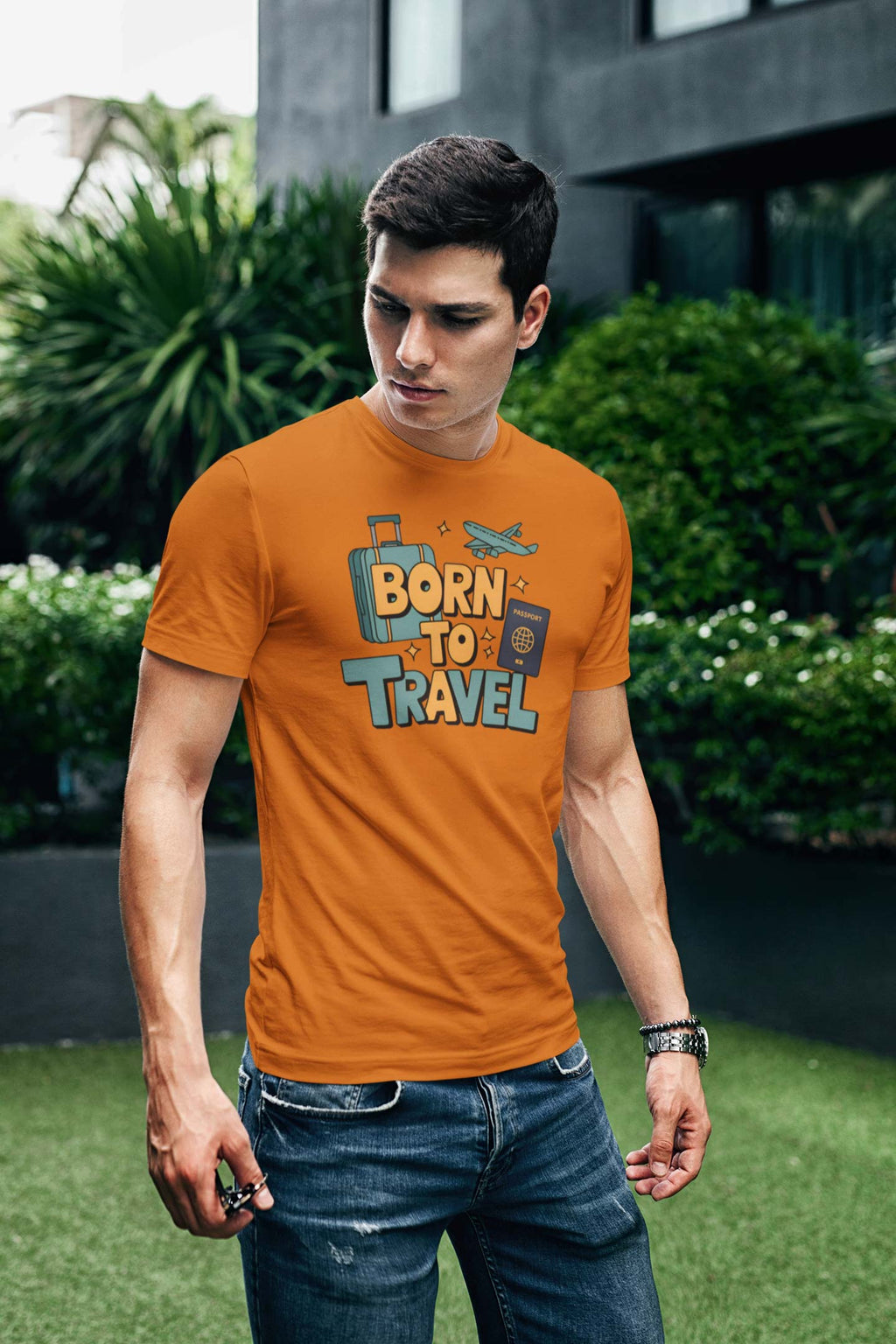 Born to Travel Men's Graphic Orange Coloured T-Shirt - Travel Tee