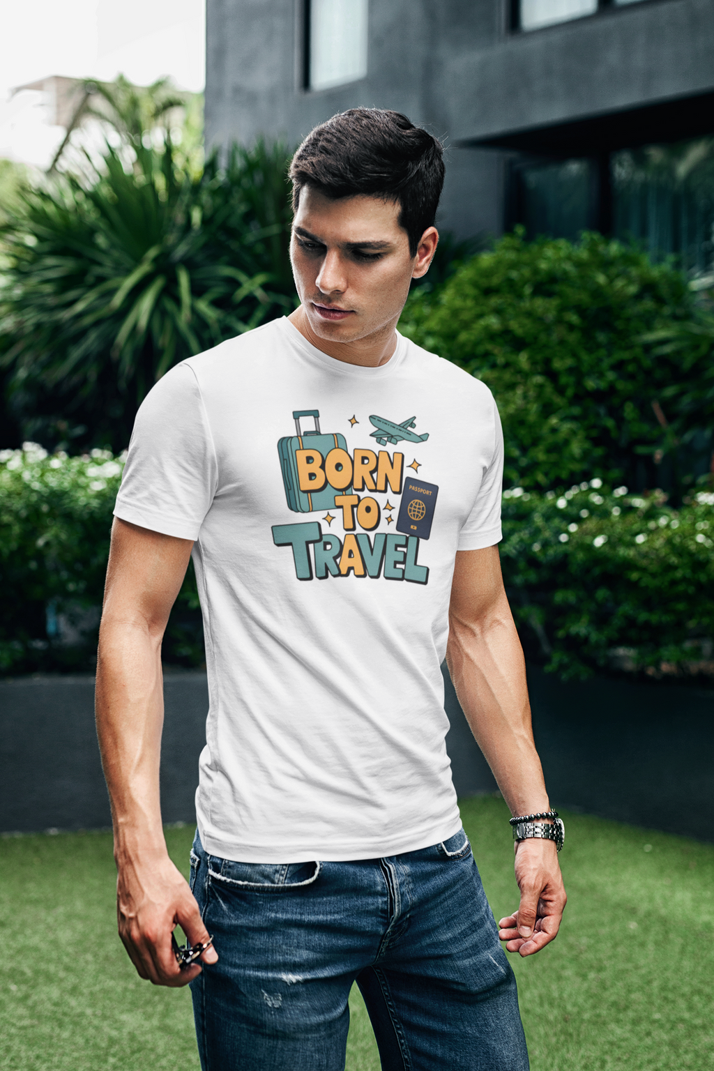 Born to Travel Men's Graphic Bottle White Coloured T-Shirt - Travel Tee