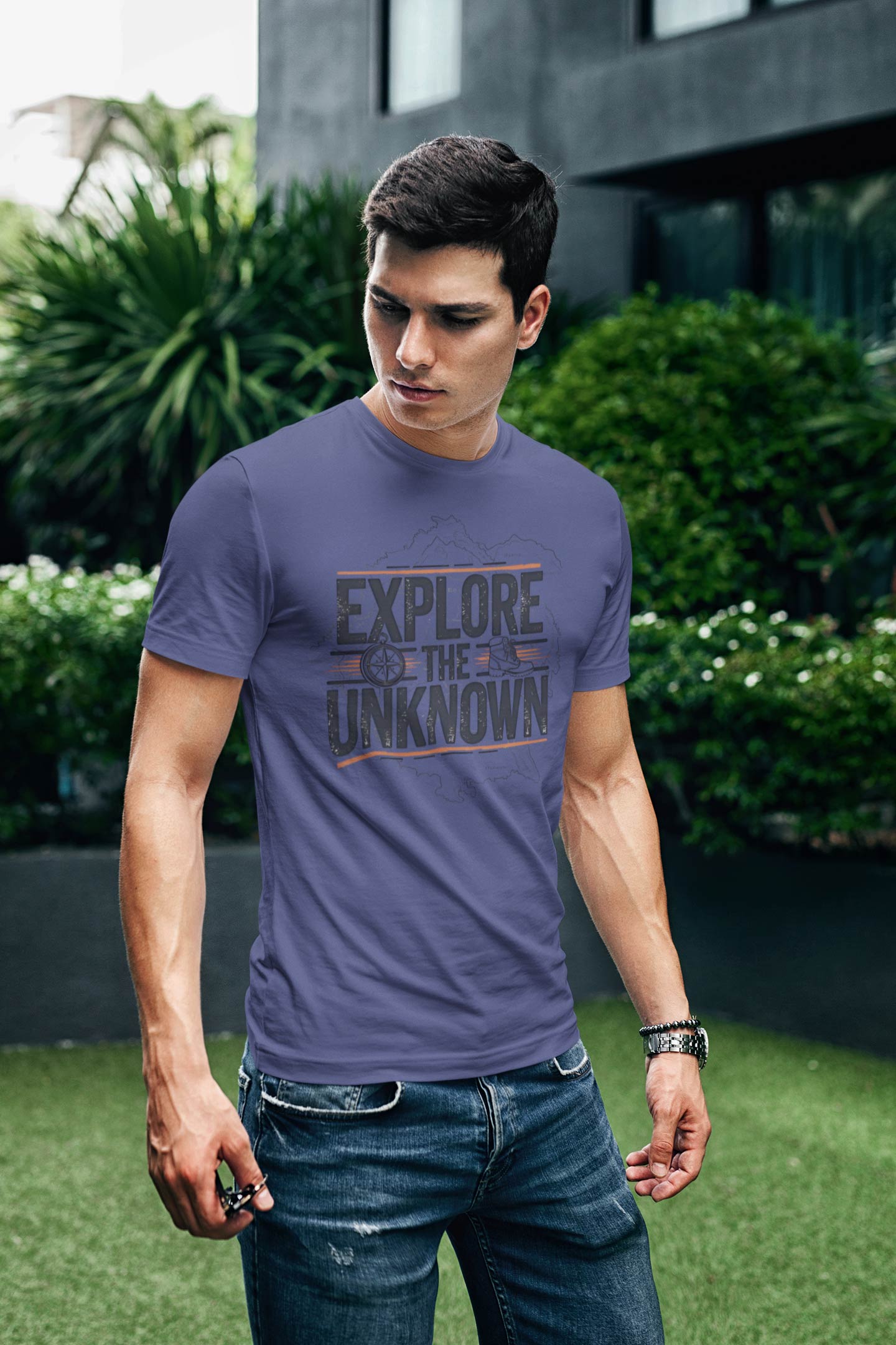 Explore the Unknown Men’s Graphic Tee – Adventure Navy Coloured T-Shirt for Hiking & Travel