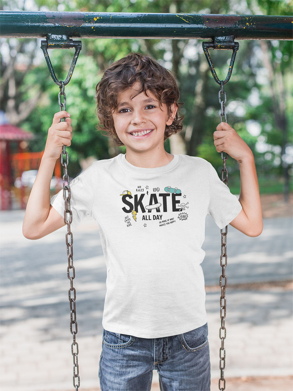 White Boys Skate All Day Graphic T Shirt – Cool Cotton Casual Tee