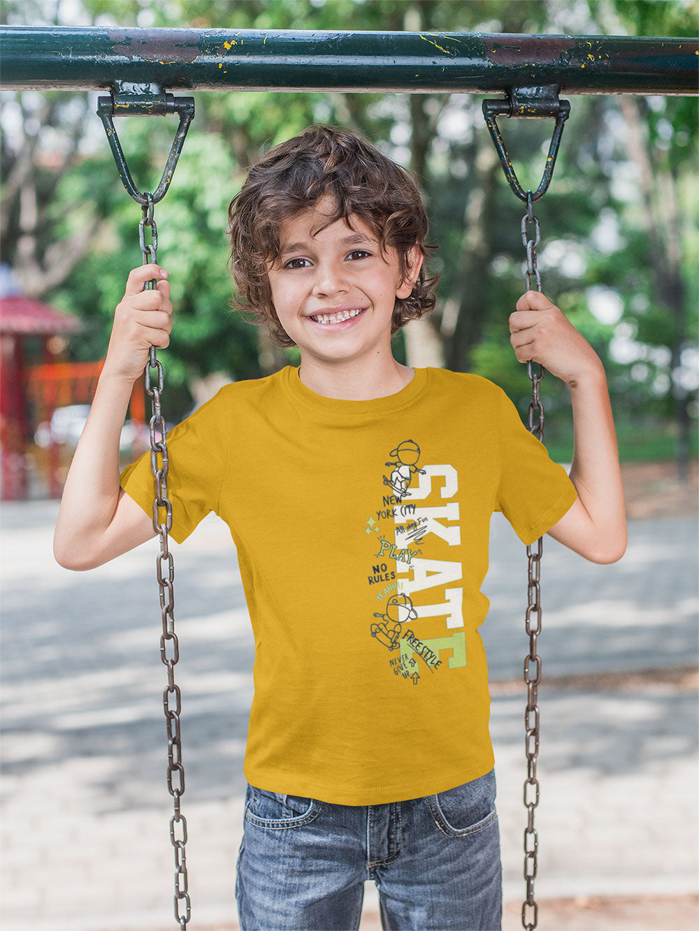 Yellow Boys Skate Graphic T Shirt Cotton Casual Streetwear