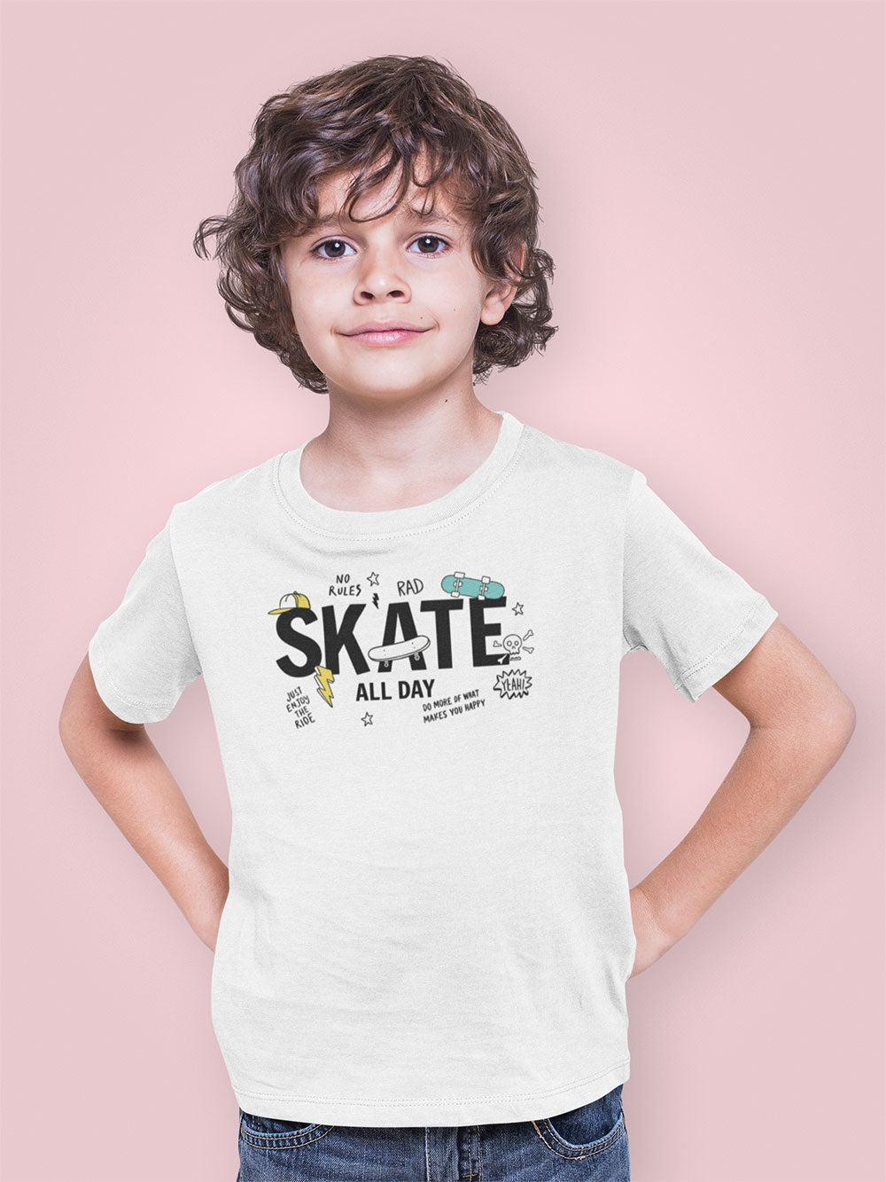 White Boys Skate All Day Graphic T Shirt – Cool Cotton Casual Tee