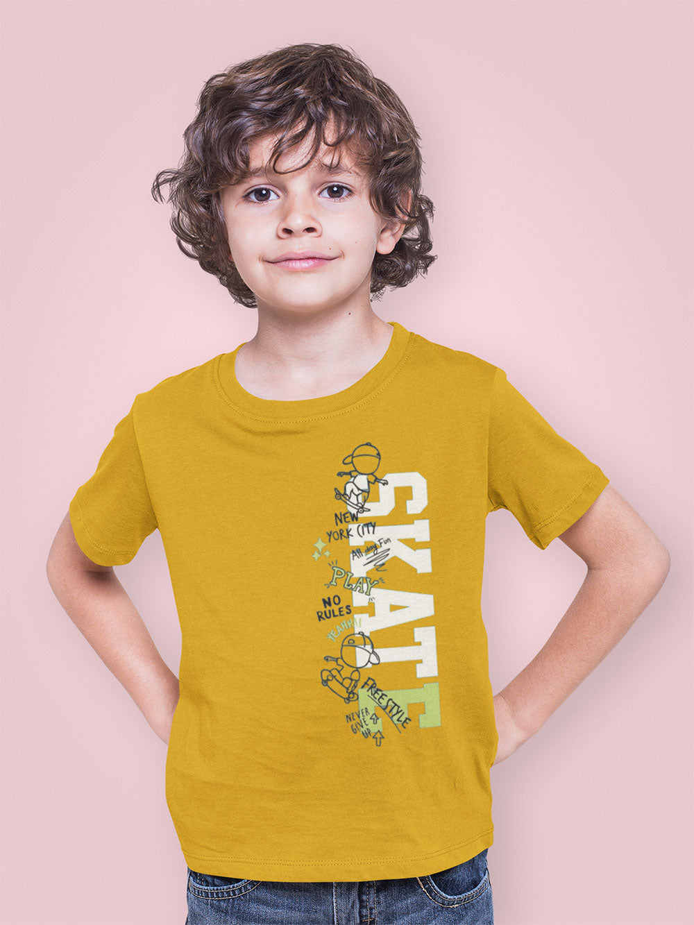 Yellow Boys Skate Graphic T Shirt Cotton Casual Streetwear