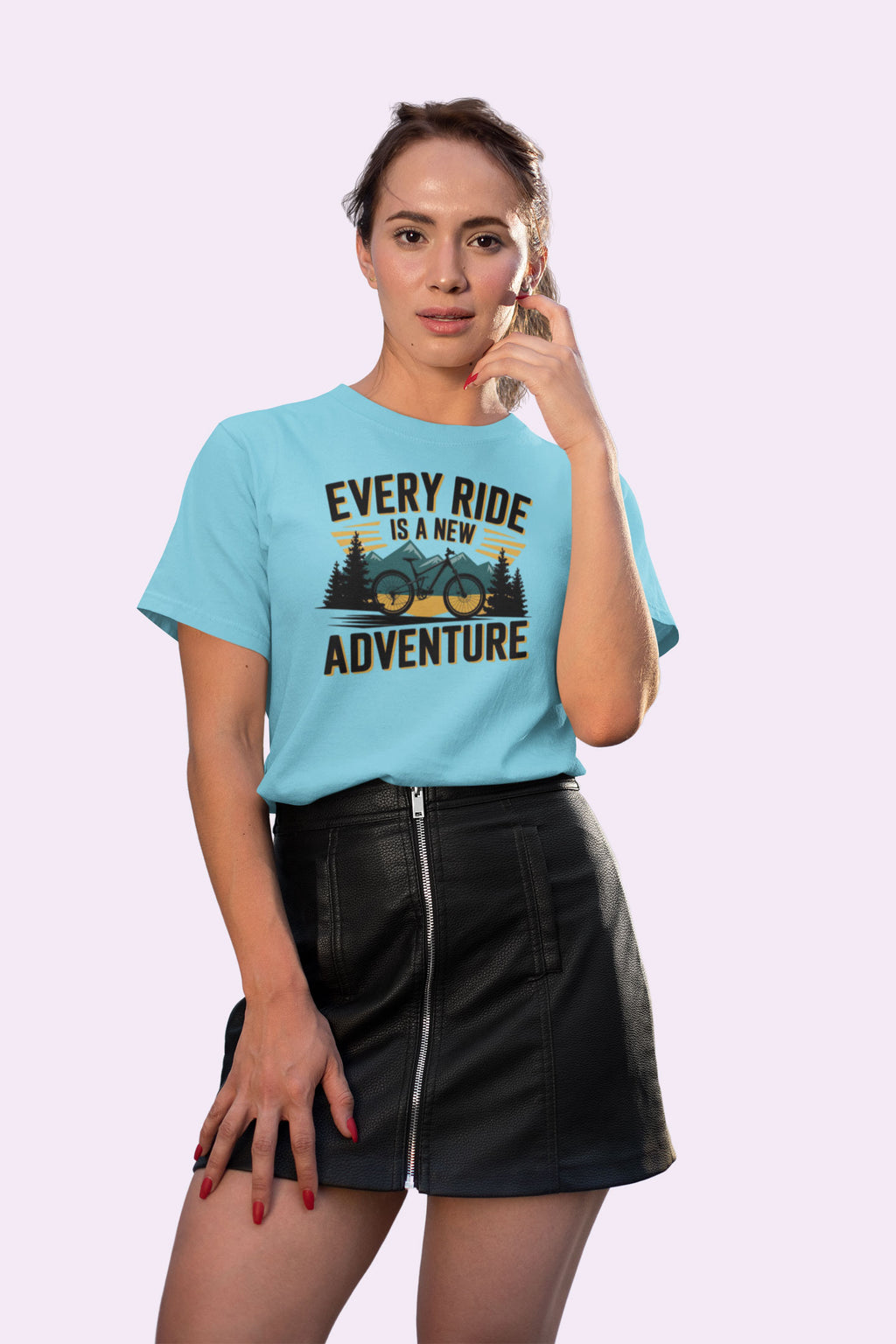 Every Ride Is a New Adventure Women’s Sky Blue Coloured Graphic Tee - Cotton