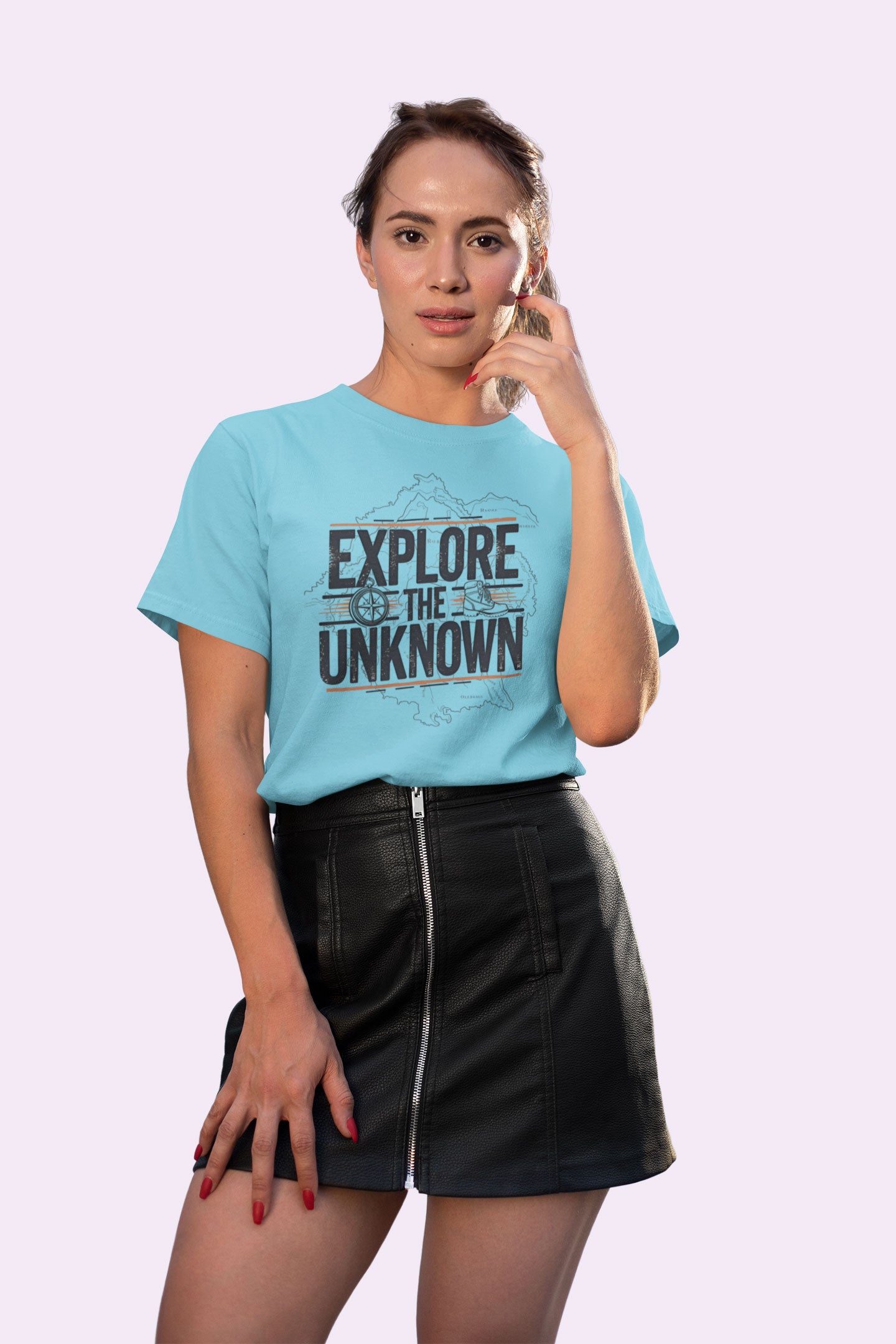 Explore the Unknown Women’s Graphic Tee – Adventure Sky Blue Coloured T-Shirt for Hiking & Travel