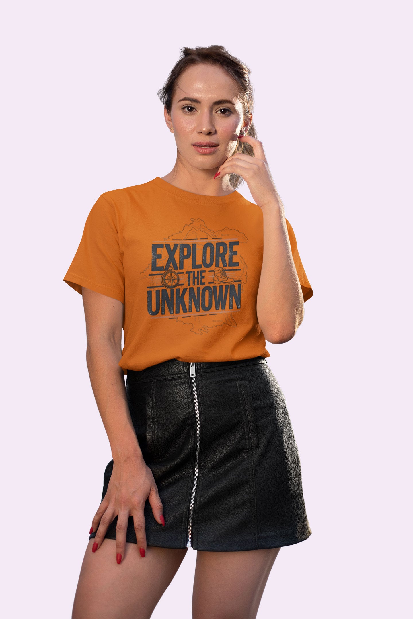 Explore the Unknown Women’s Graphic Tee – Adventure Orange Coloured T-Shirt for Hiking & Travel
