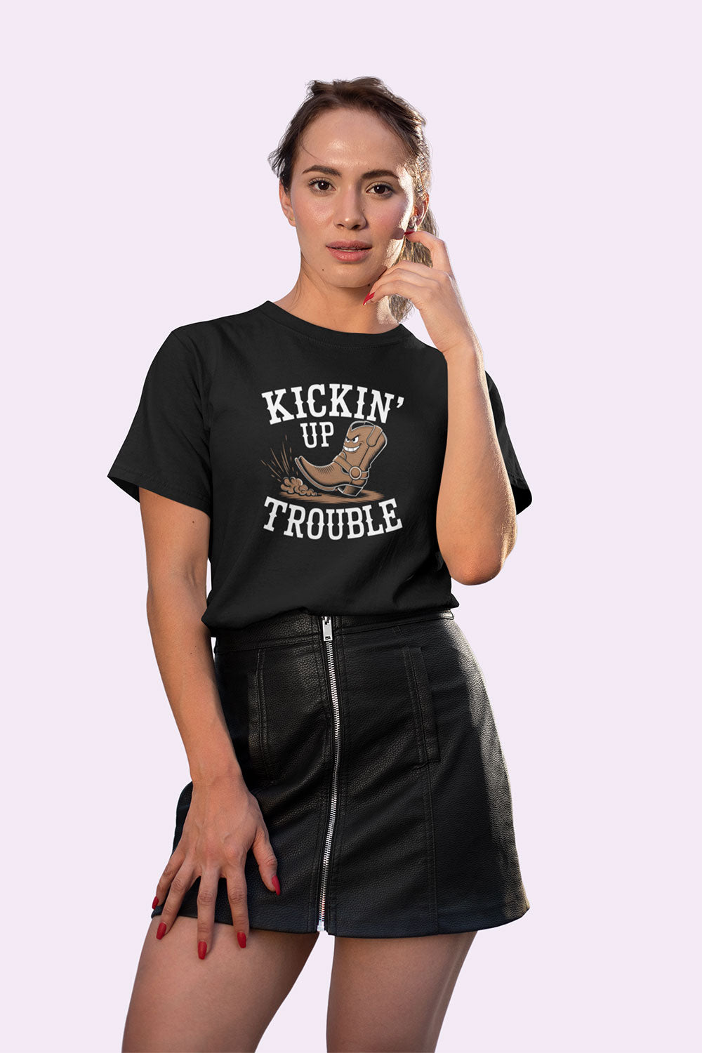 Kickin’ Up Trouble Women’s Cowboy Boot Graphic T Shirt