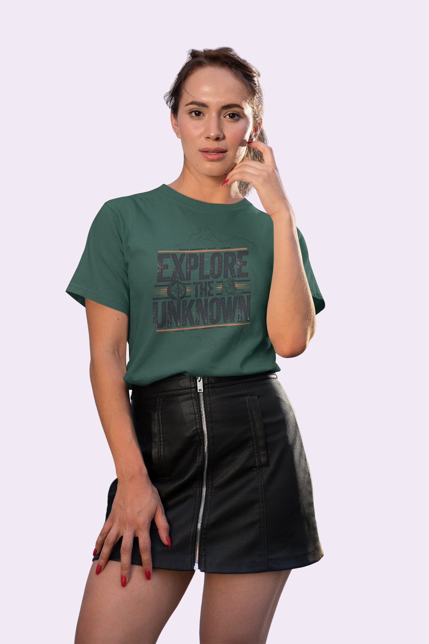 Explore the Unknown Women’s Graphic Tee – Adventure Bottle Green Coloured T-Shirt for Hiking & Travel