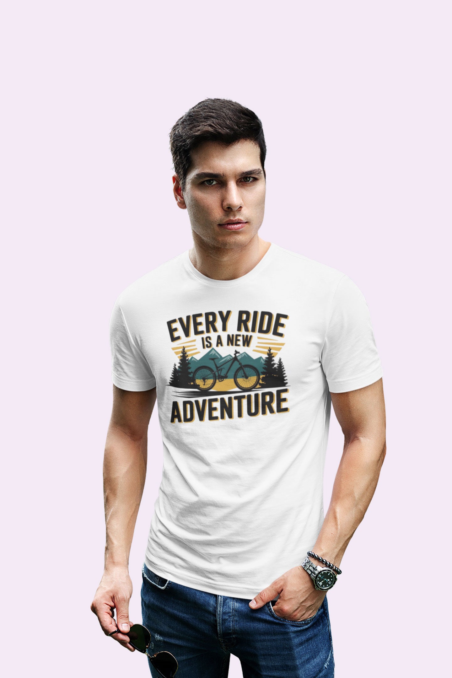 Every Ride Is a New Adventure Men’s White Coloured Graphic Tee - Cotton