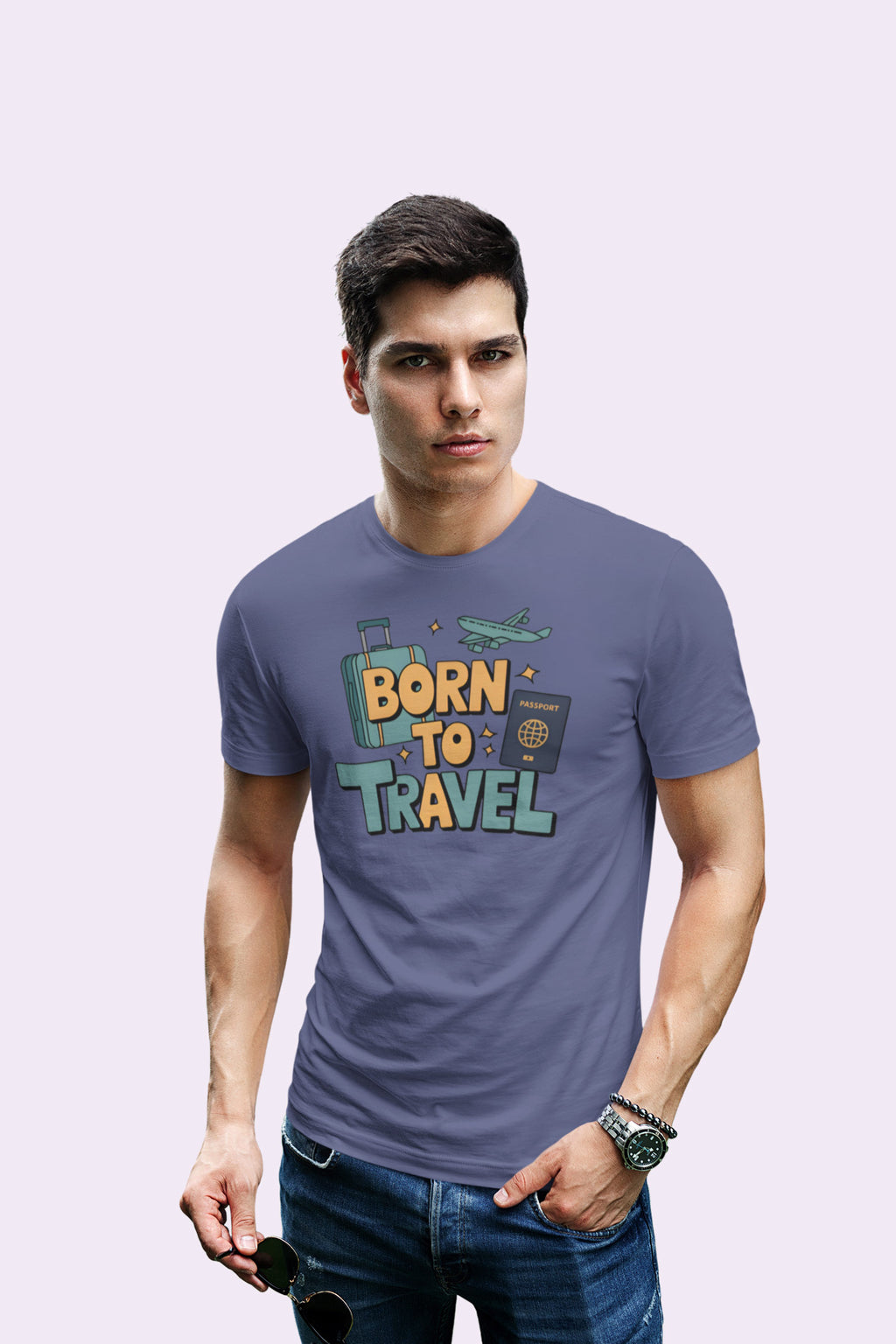 Born to Travel Men's Graphic Navy Coloured T-Shirt - Travel Tee