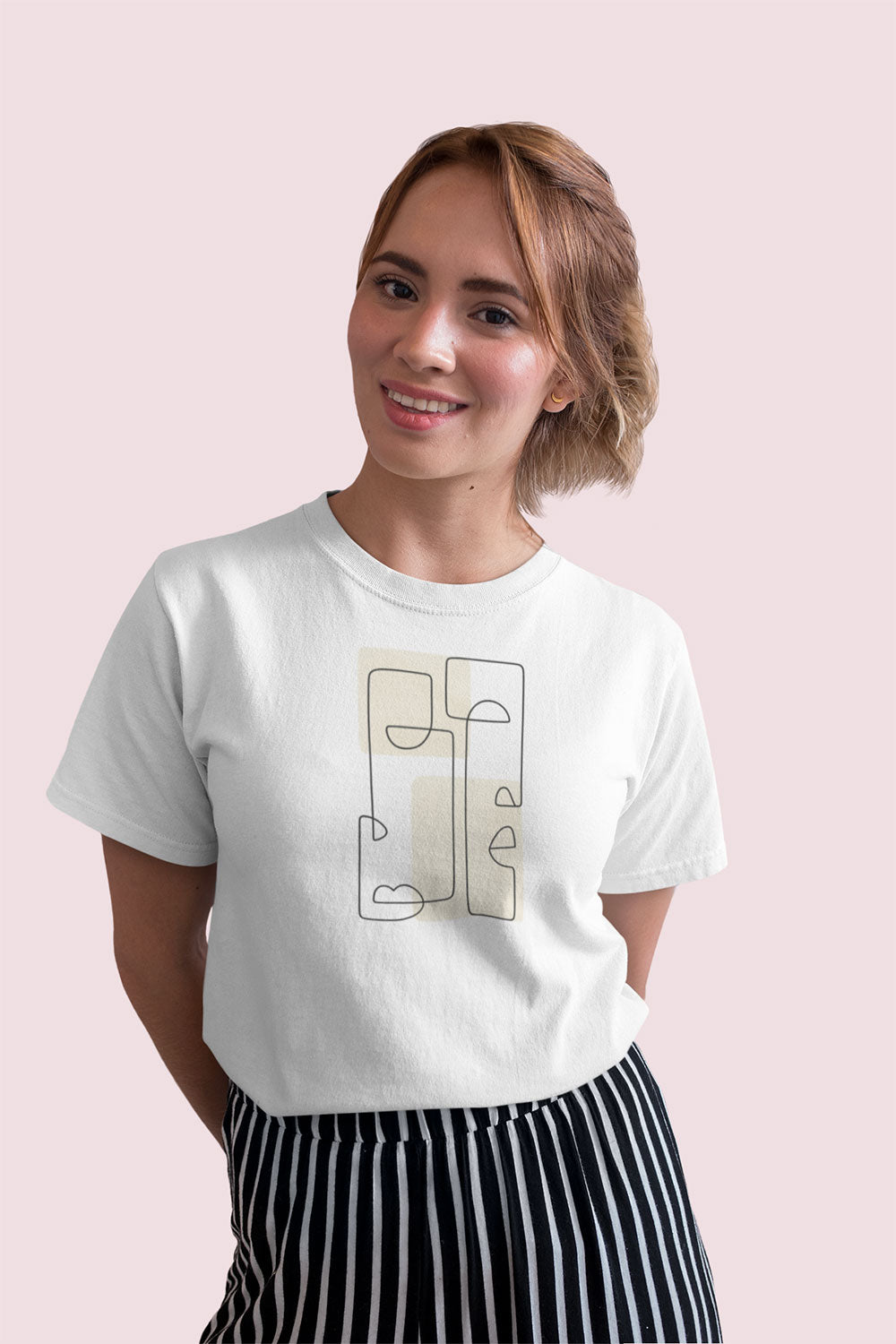 Women’s Abstract Line-Art Graphic T-Shirt – Minimalist Modern Style
