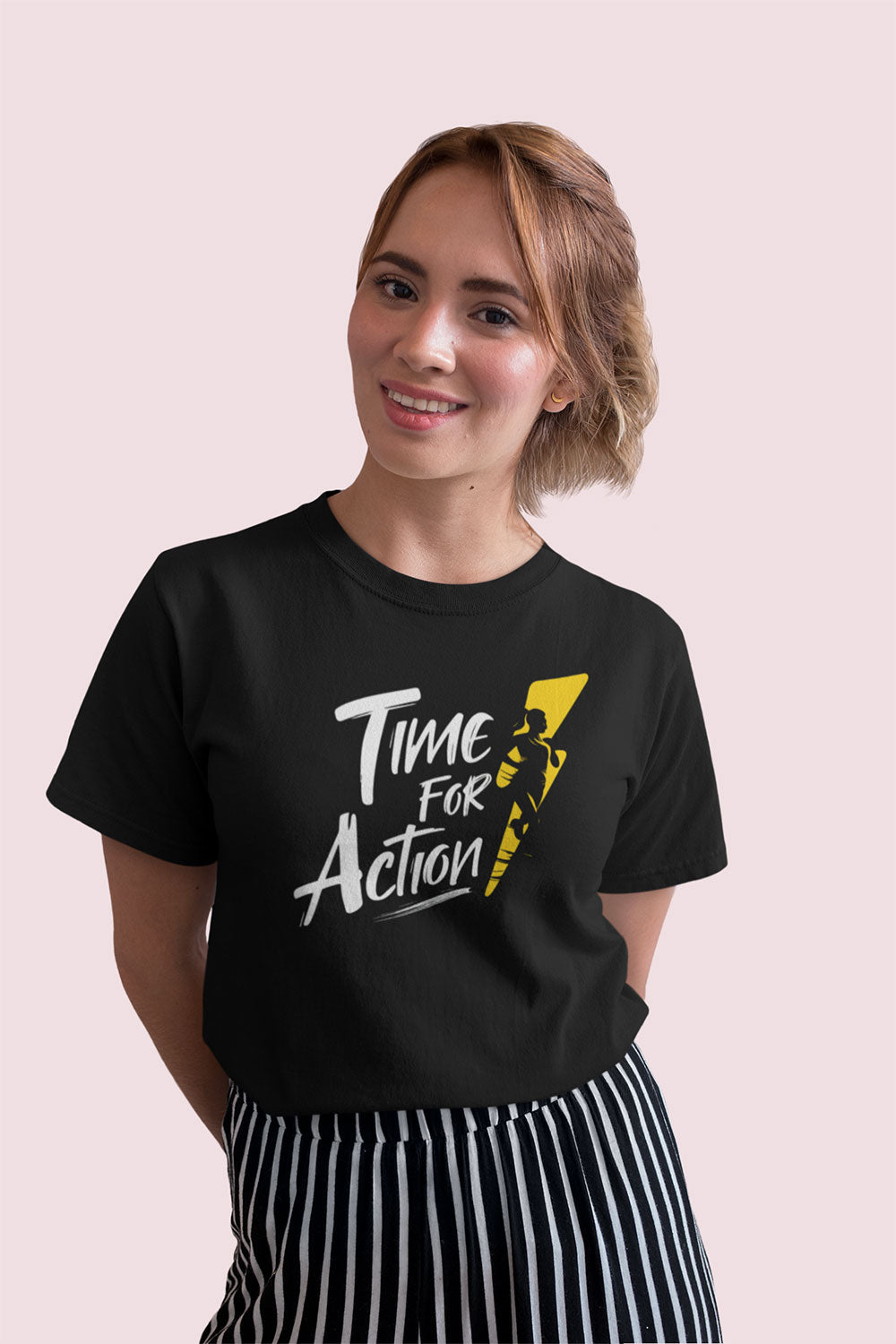 Black “Time For Action” Women’s Fitness T Shirt
